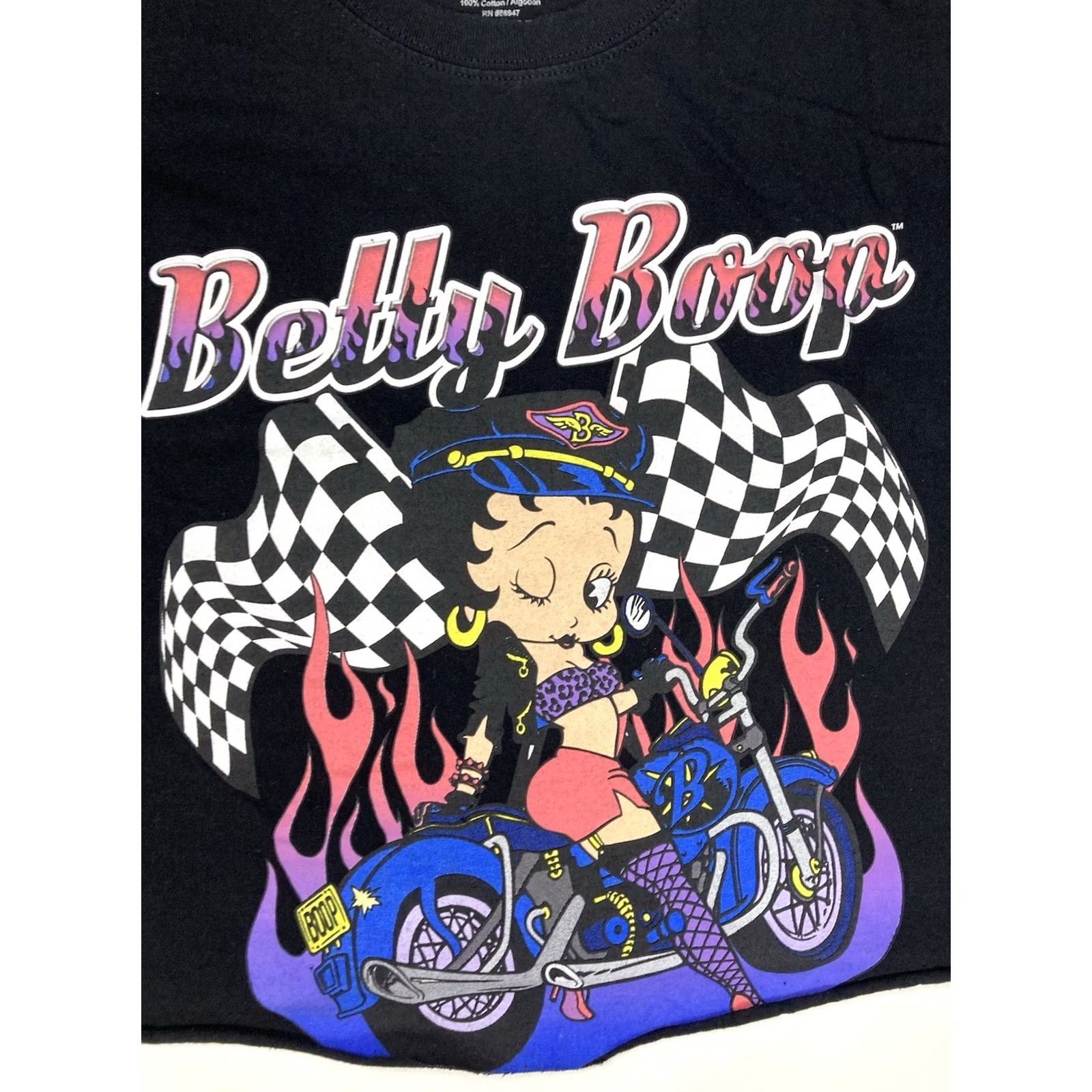 Vintage Betty Boop T-Shirt Women Large Black Short Sleeve Cropped Graphic Motorcycle Retro Size L / US 10 / IT 46 - 2 Thumbnail