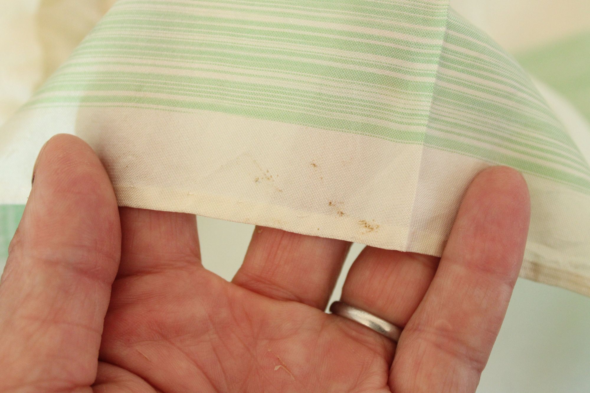 Vintage Vintage 1950s Handkerchief, Cream with Green Striped Border Size ONE SIZE - 7 Thumbnail