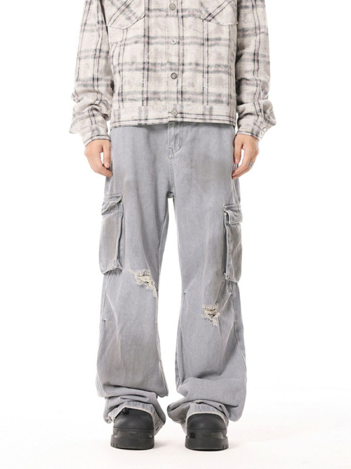 washed faded paint baggy cargo pants