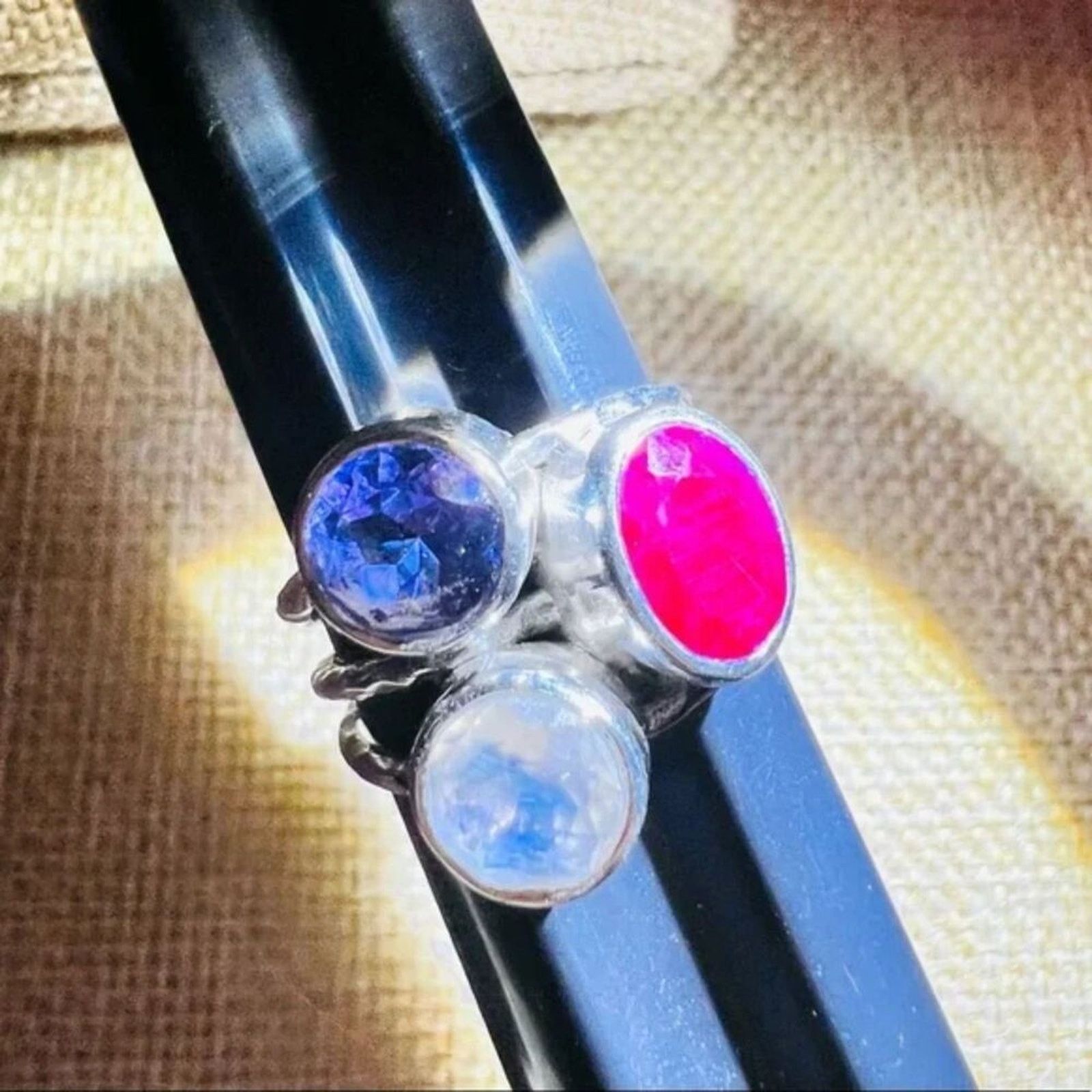 Other Amethyst, Moonstone & Corundum Ruby .925 Silver Ring Size 8 Size ONE SIZE - 5 Thumbnail