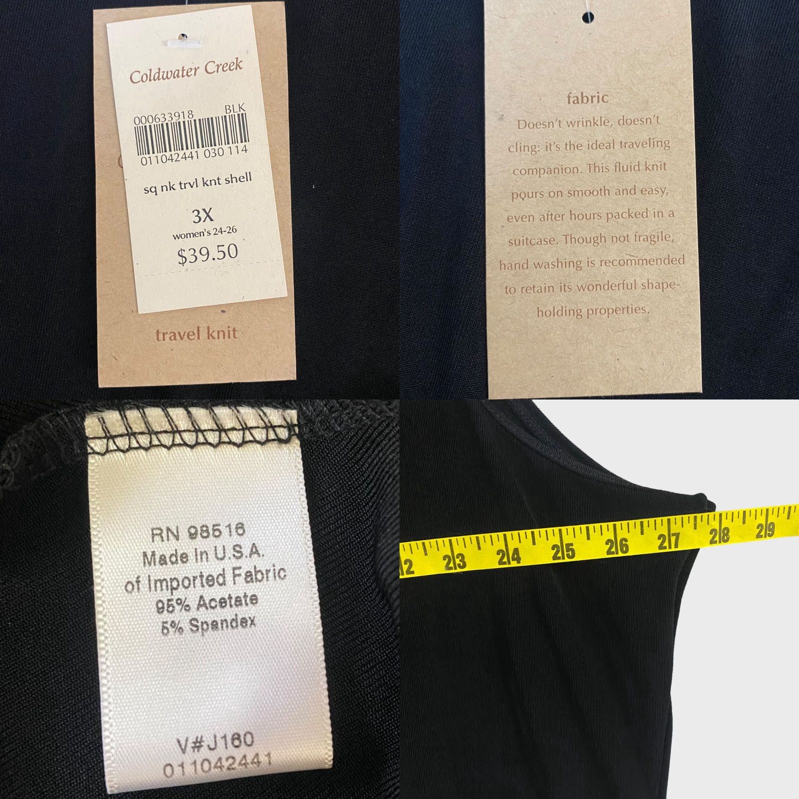 Coldwater Creek Coldwater Creek Tank Top Womens 3XL Black Square Neck Travel Knit Sleeveless NEW Size XXL / US 16-18 / IT 52-54 - 8 Thumbnail