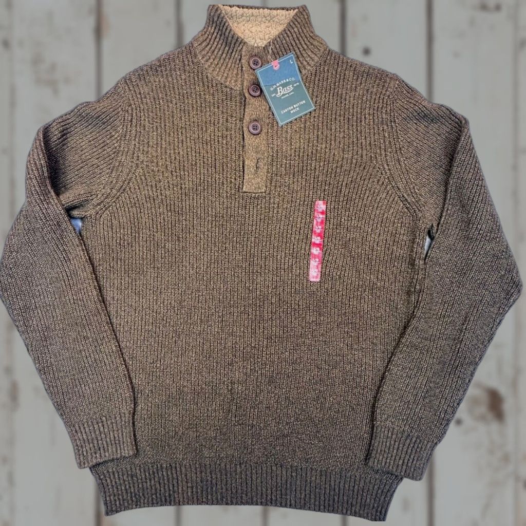 Vintage G.H. Bass & Co. Mens Large Canyon Button Olive Brown Mock Neck Sweater Shirt Size US L / EU 52-54 / 3 - 1 Thumbnail