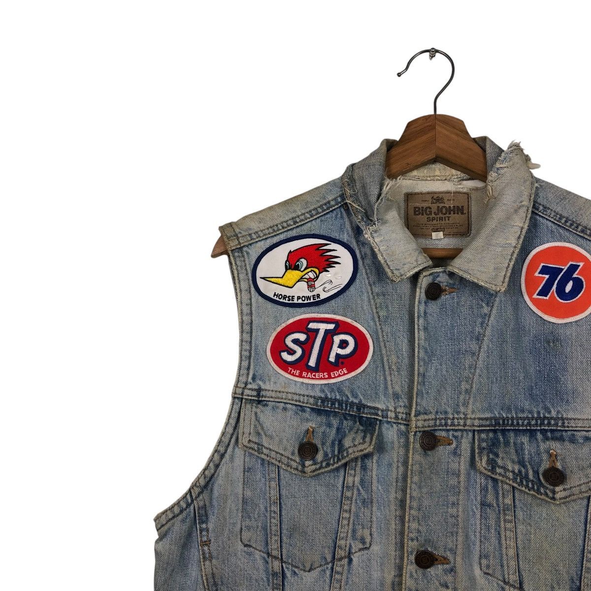 Japanese Brand 🔥DISTRESSED DENIM TANK TOP SLEEVELESS BIG JOHN USA PATCHES Size US M / EU 48-50 / 2 - 9 Thumbnail