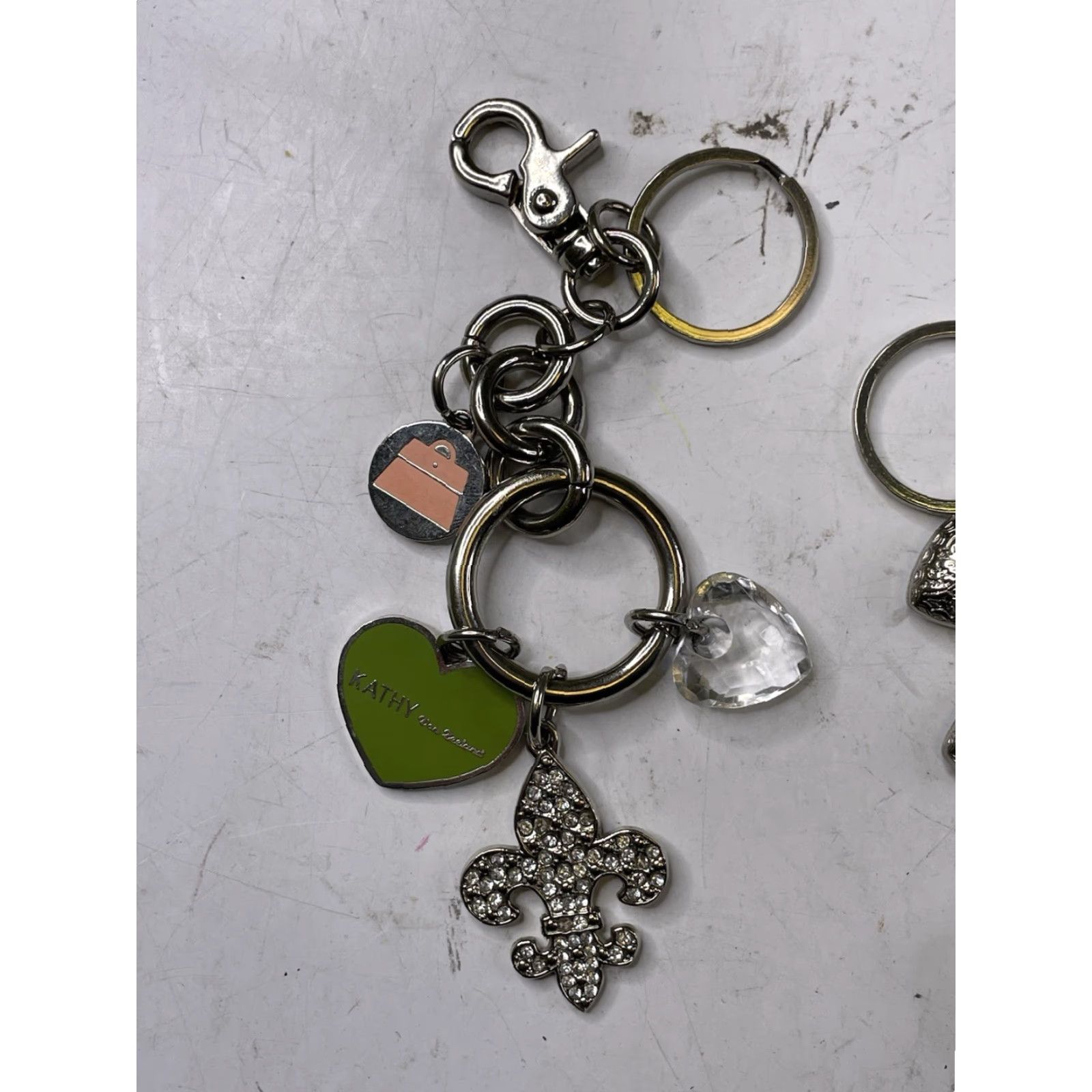 Vintage Kathy Van Zeeland Key Chain Fob Purse Charm Silver Heart Fleur De Lis 2x Y2K Women One Size Metal Heart Charmed Necklace? Size ONE SIZE - 2 Thumbnail