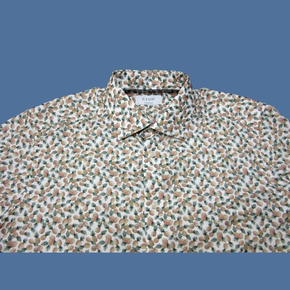 Eton VINTAGE? No — ETON Shirt Mens 16 Large Pineapple All Over Print Short Sleeve Contemporary White Cotton Slim Designer Shirt Size US L / EU 52-54 / 3 - 1 Thumbnail