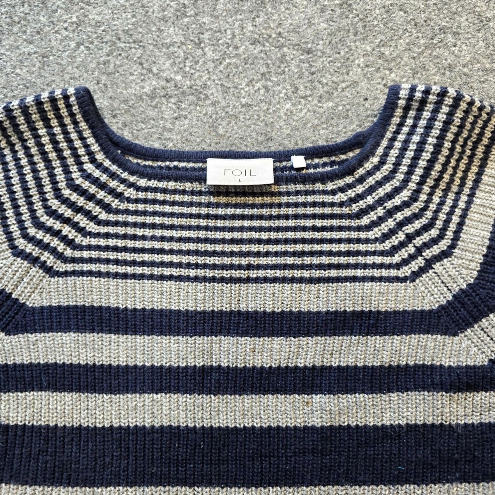 Vintage FOIL Sweater Womens Size L Blue Striped Merino Wool Blend Chunky Knit Casual Pullover Knit Square Neck Long Sleeve Regular Modern Classic Womens Size L / US 10 / IT 46 - 2 Thumbnail