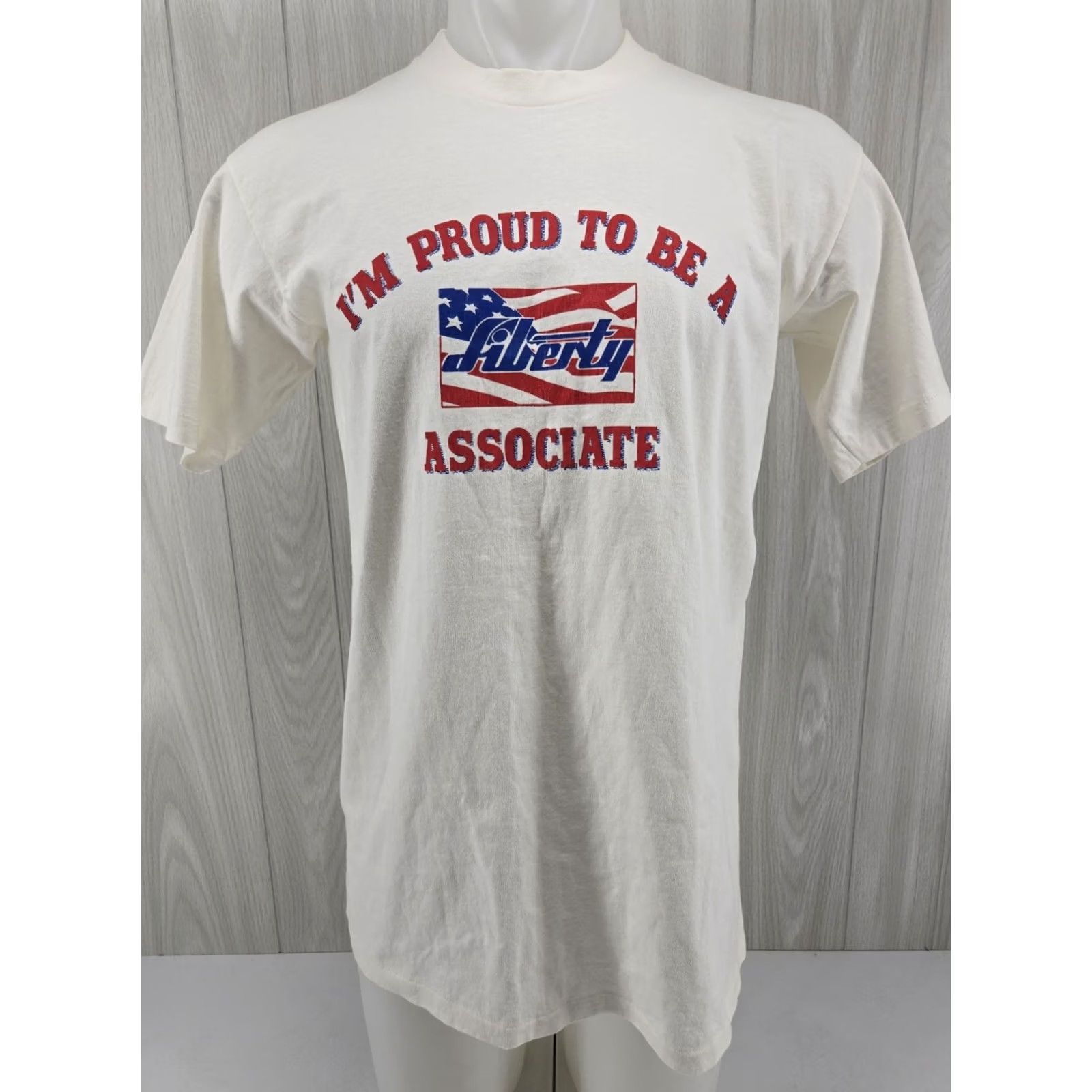Vintage VINTAGE DISTRESSED Liberty Overalls Associate T Shirt Single Stitch Size Large Cream (#) Size US L / EU 52-54 / 3 - 2 Thumbnail