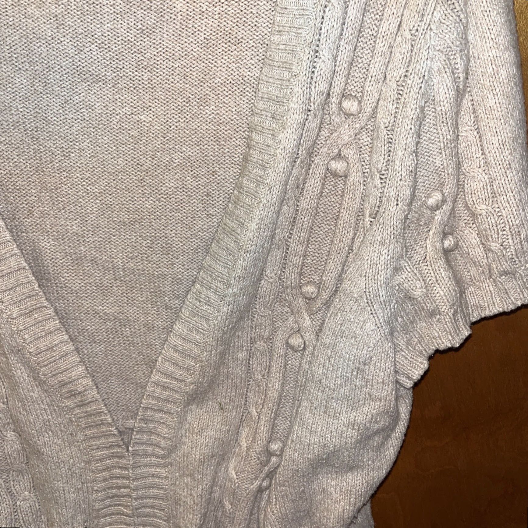 Vintage Lane Bryant Sweater Cardigan Open Short Sleeve 14 16 Oatmeal Beige Tie String Women Regular Knit Cotton Wool Nylon Size XL / US 12-14 / IT 48-50 - 2 Thumbnail
