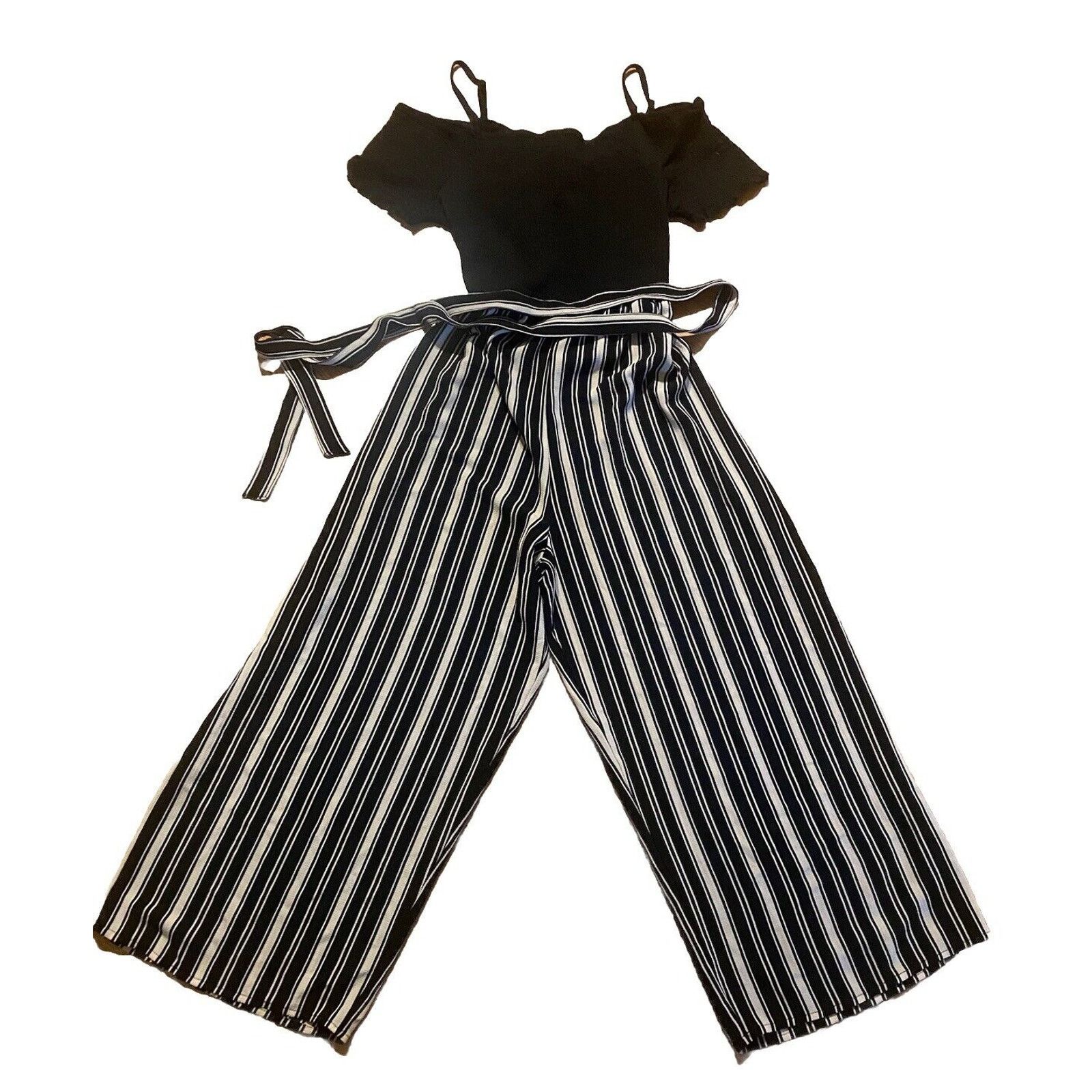 Other Jumpsuit Womens 3X Black & white Striped Ankle Wide Leg Size 38" / US 16 / IT 52 - 3 Thumbnail