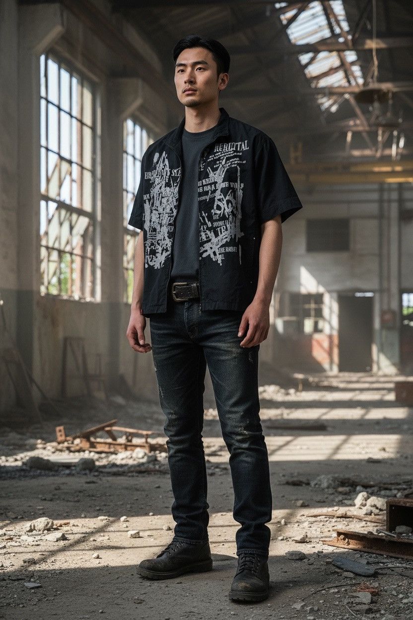 KMRii Thriller Denim Punk Design Graphic Prints Bondage Shirt Size US M / EU 48-50 / 2 - 3 Thumbnail
