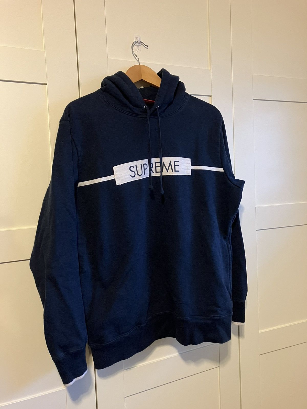 image of Supreme Patch Print Hoodie in Navy, Men's (Size XL)