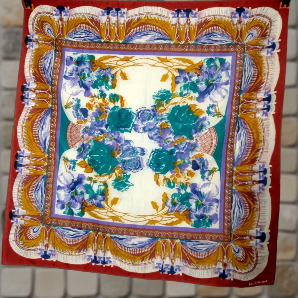 Altea Martinique Scarf Floral Tapestry Boho Bandana 29.5" x 30.5" Maroon Teal Purple Multicolor Polyester Polyester Rectangle Scarf Size ONE SIZE - 1 Thumbnail