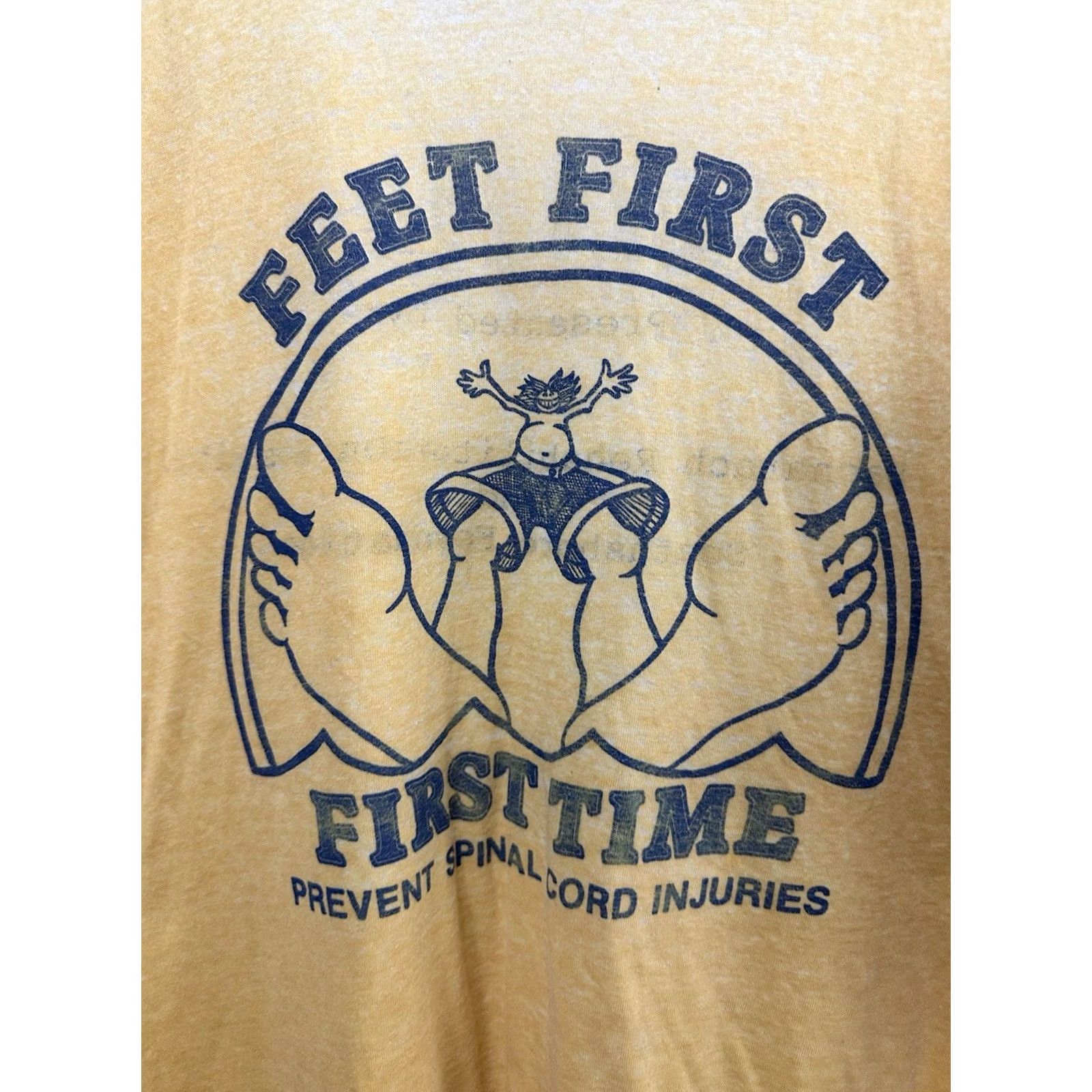 Vintage VTG 80s Feet First Prevent Spinal Cord Injuries Paper Thin Burnout T-Shirt XL Shirt Men Yellow Foot Fetishism Burnout 80s Mens XL Size US XL / EU 56 / 4 - 3 Thumbnail
