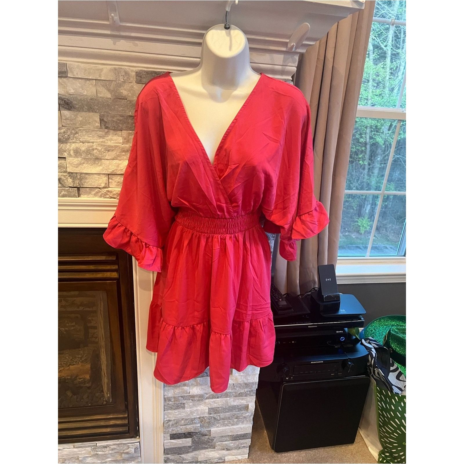 & Other Stories Women’s Hot Pink V-Neck Mini Dress – Size S – NWOT Size S / US 4 / IT 40 - 6 Thumbnail