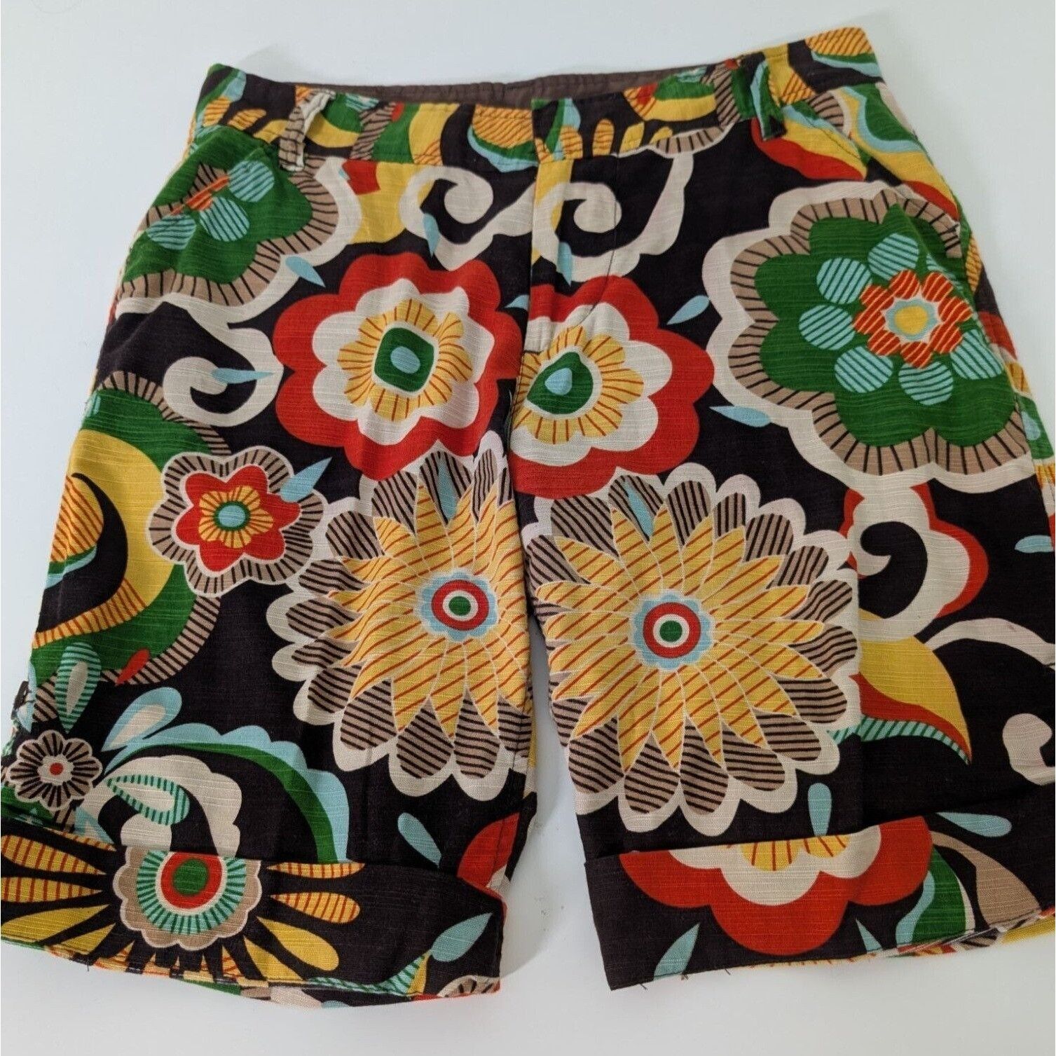 KAVU Kavu Floral Bermuda Shorts Womens Size 10 Brown Cotton Retro Size 32" / US 10 / IT 46 - 2 Thumbnail