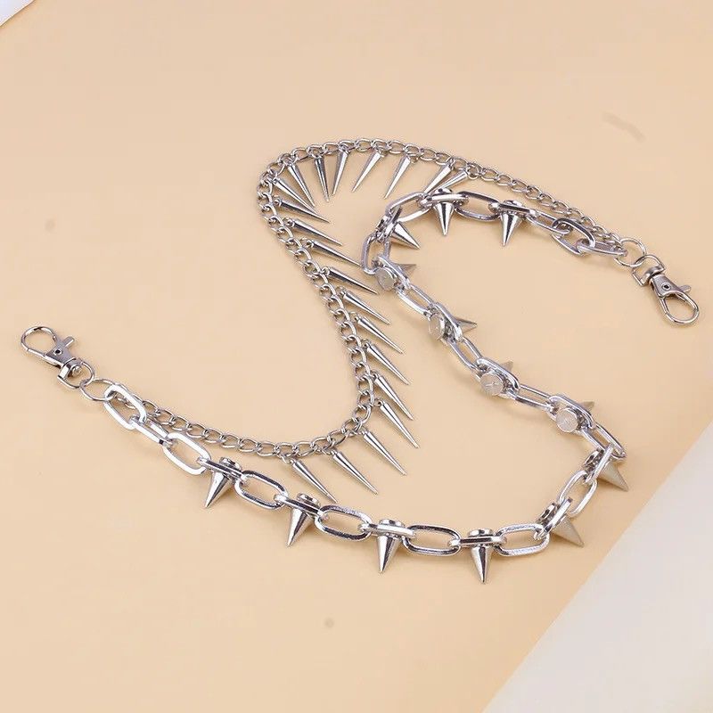 Jewelry Multilayer Jeans Pants Key Chain Rivet Tassel Waist Chain Size ONE SIZE - 6 Thumbnail