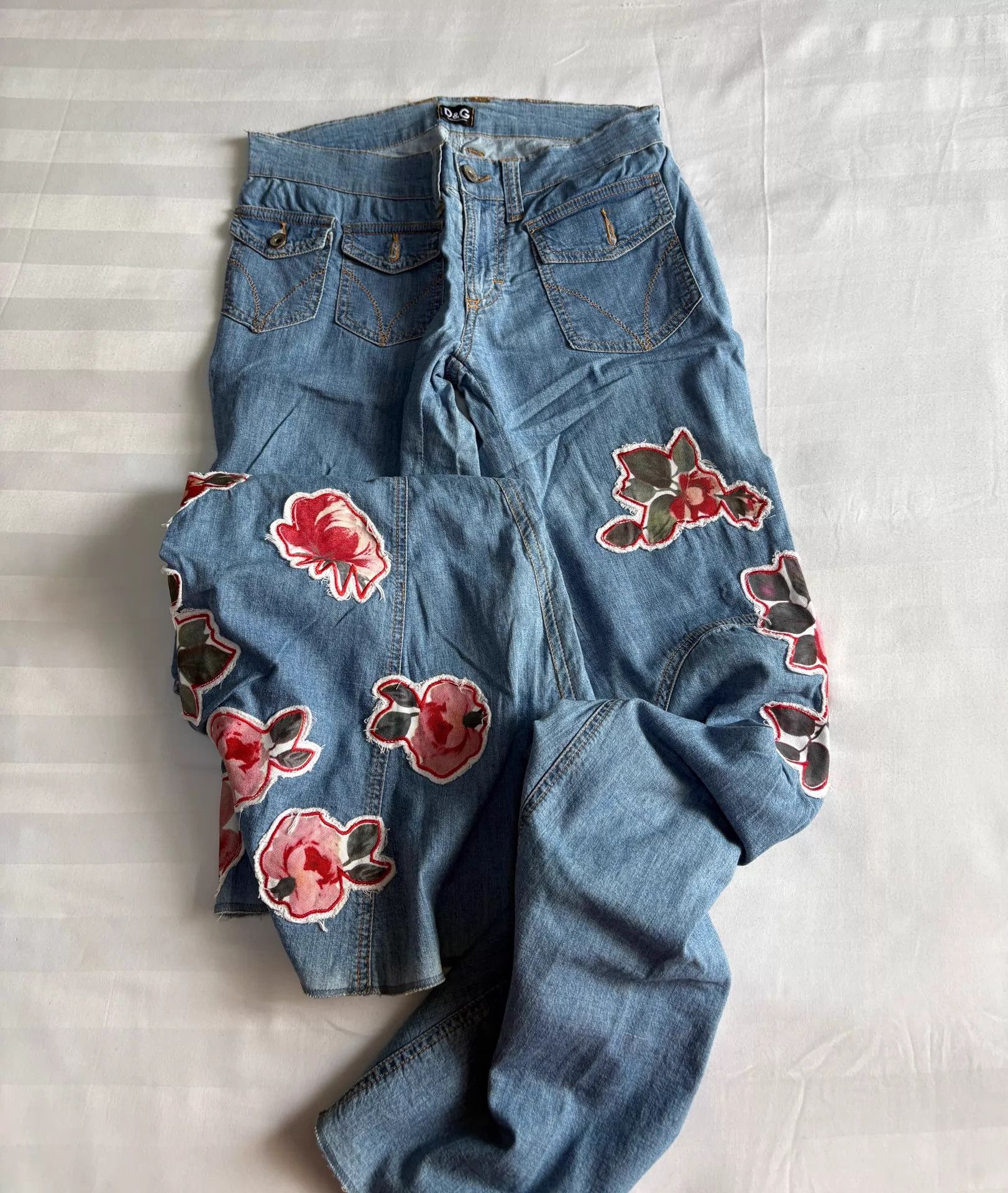 Dolce & Gabbana D&G Vintage Flower Patchwork Oversized Flare Jeans Size 31" - 3 Thumbnail