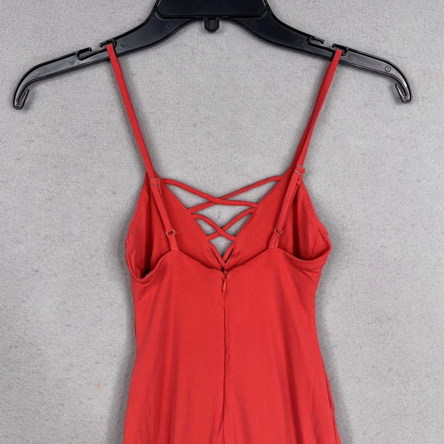 Vintage Nookie Mi Amore Criss Cross Shift Dress Womens 8 Watermelon Red Bodycon Midi V-Neck Spaghetti Crisscross Size M / US 6-8 / IT 42-44 - 7 Thumbnail