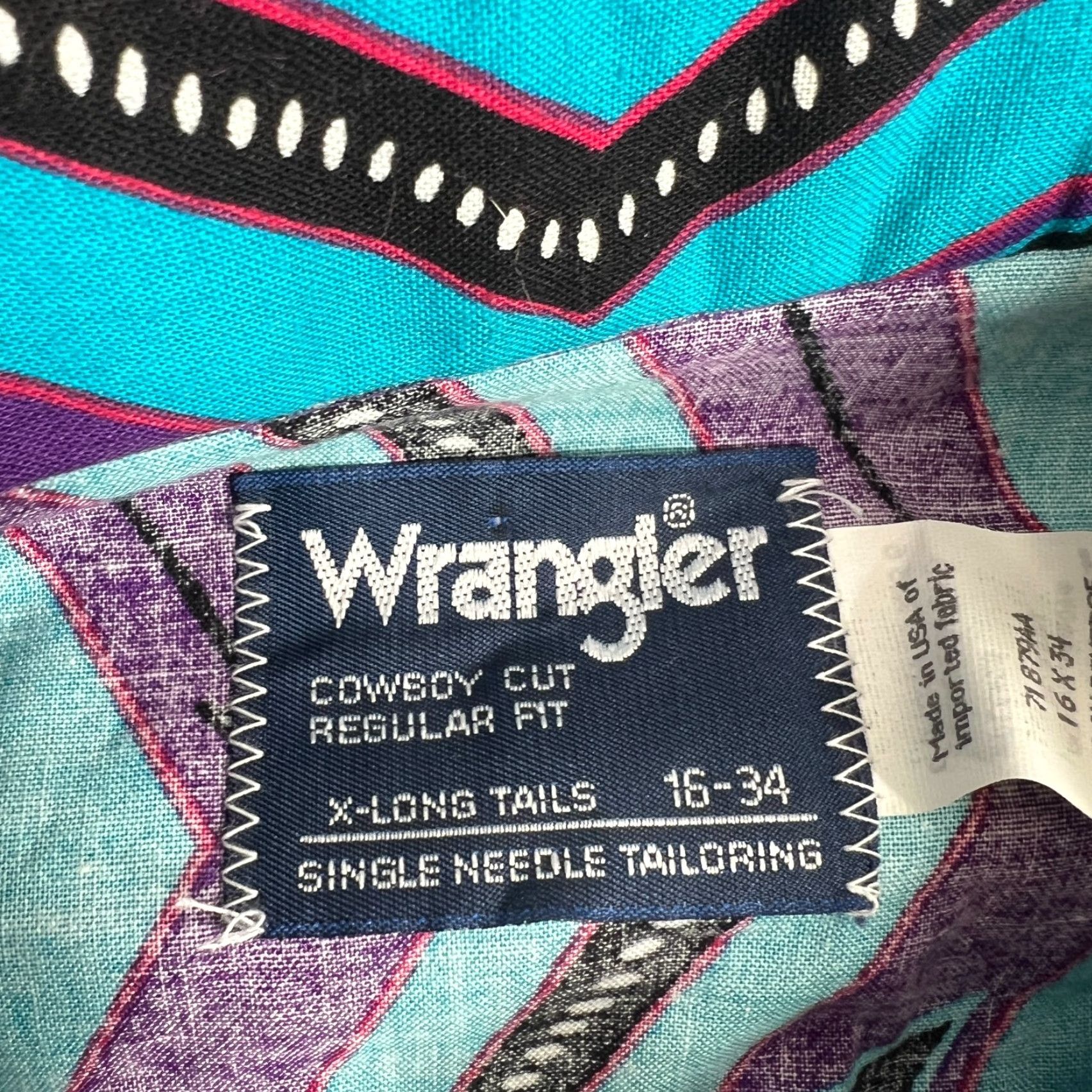 Wrangler VINTAGE Wrangler Shirt Mens L Teal Chevron Arrows Aztec Cowboy Cut Button-Up Long Sleeve Size US L / EU 52-54 / 3 - 3 Thumbnail