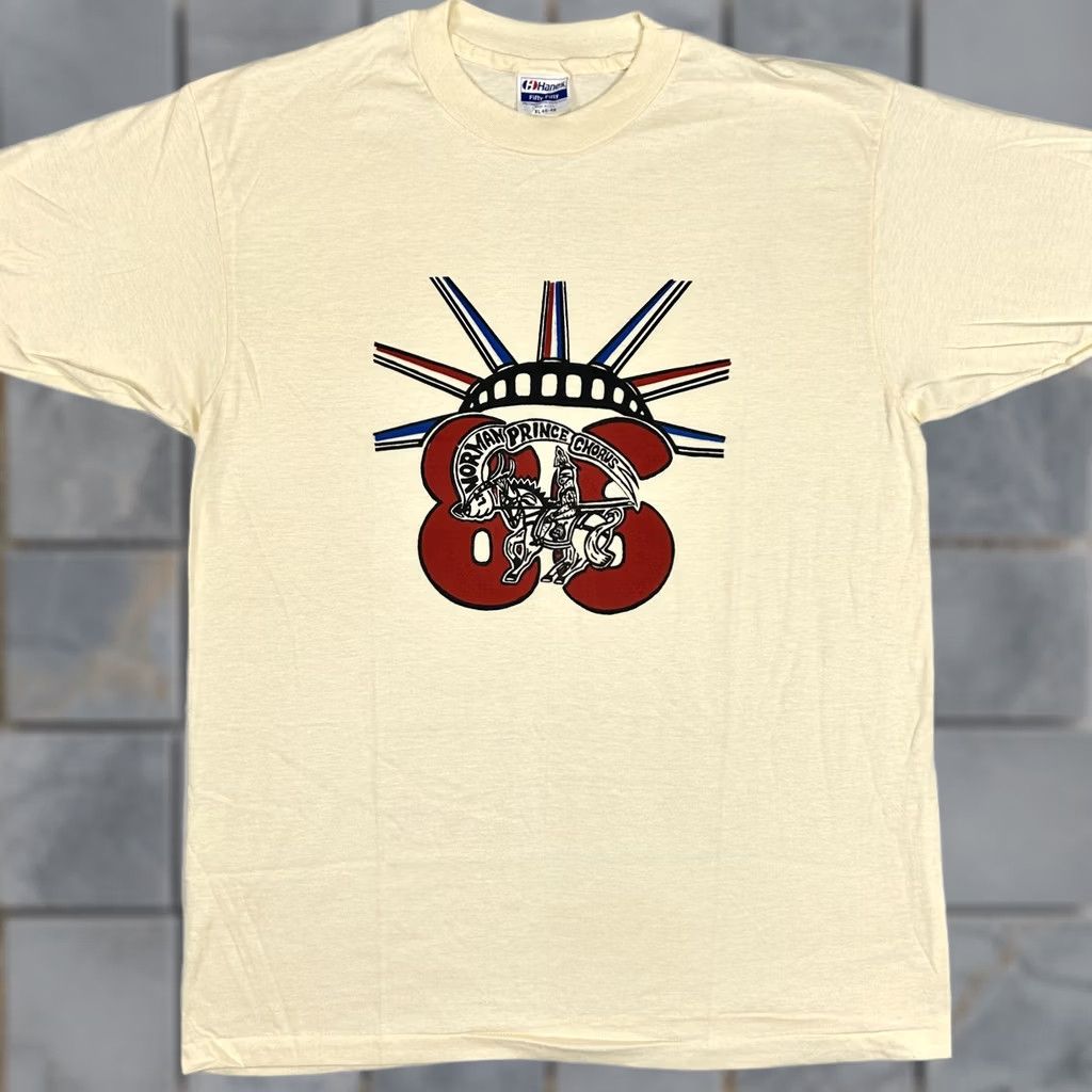 Hanes VINTAGE Norman Prince Chorus T-Shirt L Large Ivory 80s Mens Hanes Cotton Blend Shirt 80s Theme Size US L / EU 52-54 / 3 - 1 Thumbnail