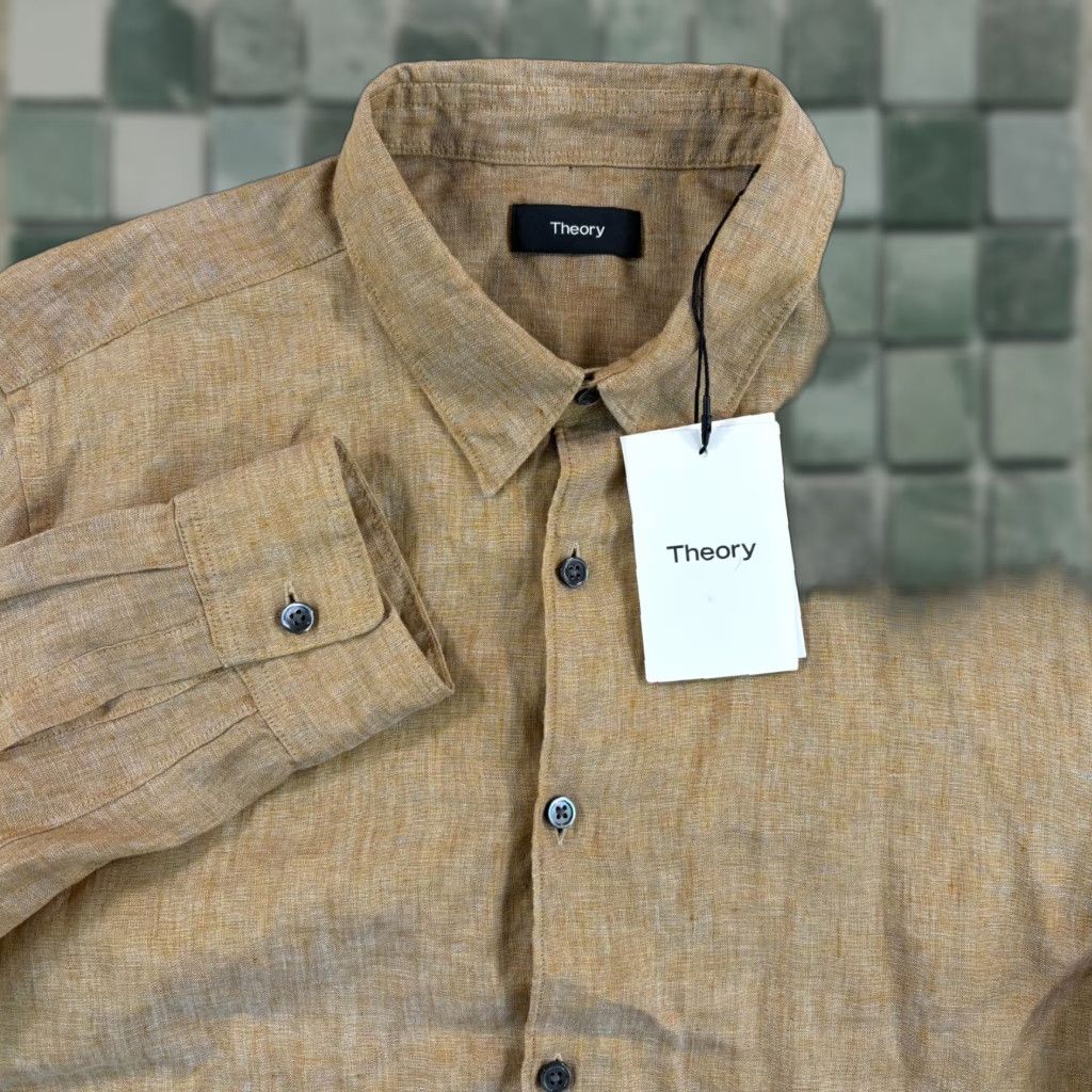 Theory Theory Shirt Men M Sepia 100% Linen Long Sleeve Button-Up Collared Spread City Preppy NWT Size US M / EU 48-50 / 2 - 1 Thumbnail