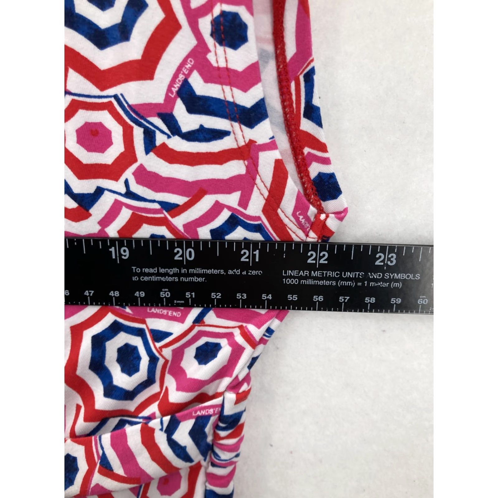 Lands' End Lands' End Dress Womens 2X 20W-22W Red Blue Geometric Print A-Line Stretch Dress Size XXL / US 16-18 / IT 52-54 - 6 Thumbnail