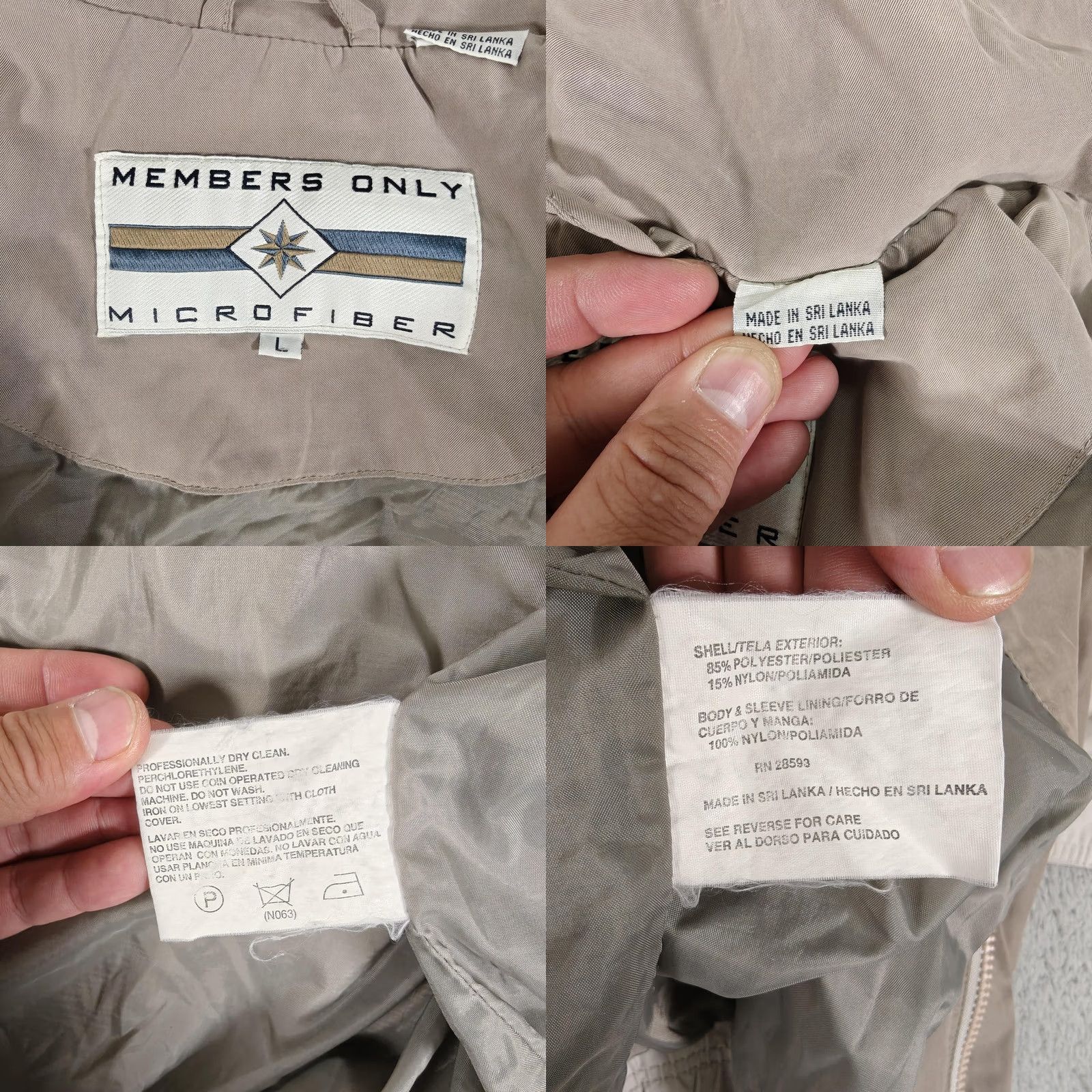Members Only Members Only Jacket Mens Large Beige Microfiber Full Zip Windbreaker Coat Pockets Size US L / EU 52-54 / 3 - 8 Thumbnail