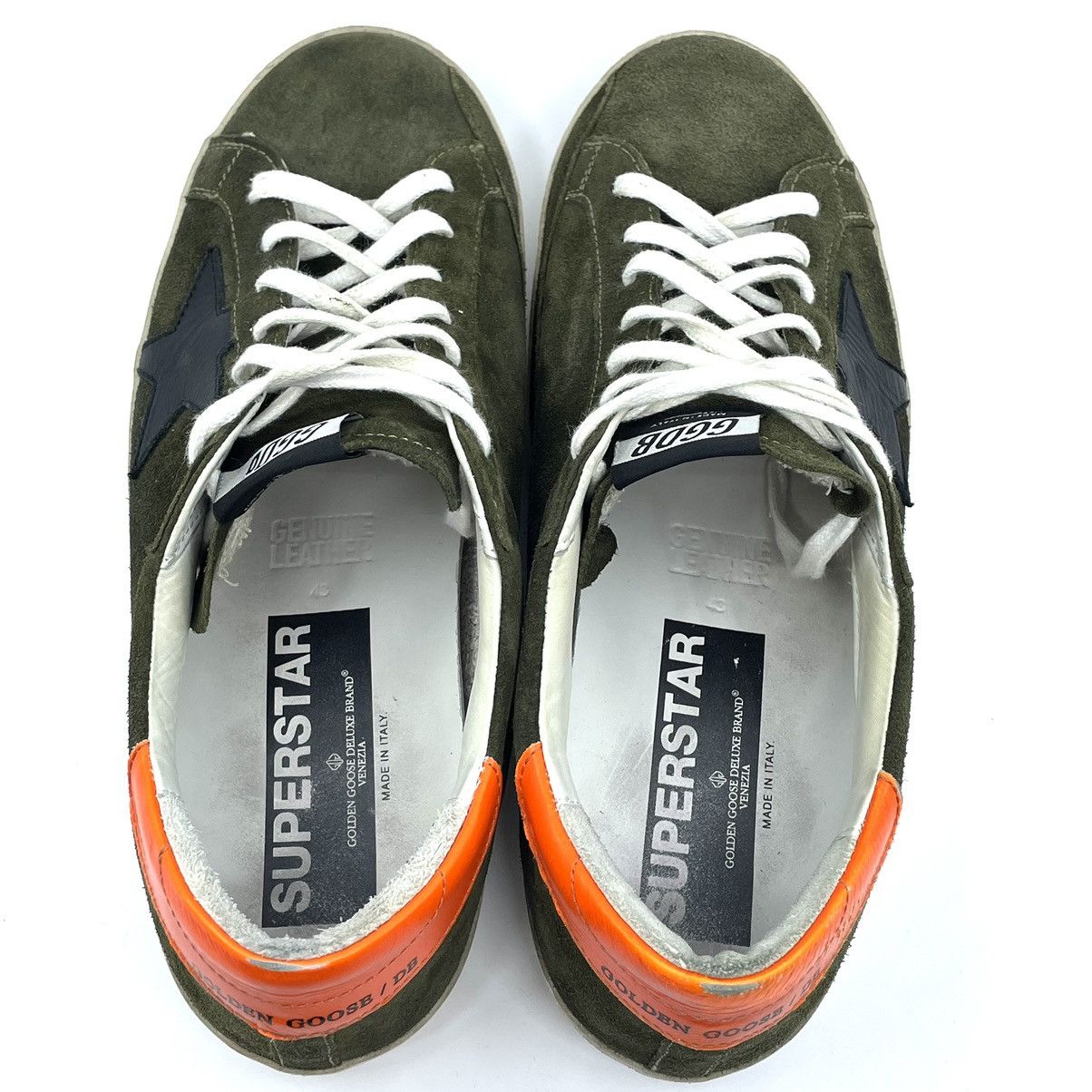 Designer Distressed Golden Goose Superstar Olive Suede Sneakers Size US 10 / EU 43 - 6 Thumbnail