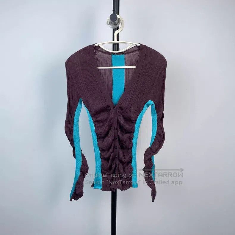Louis Vuitton Louis Vuitton Brown and blue contrast pleated V-neck cashm Size S / US 4 / IT 40 - 1 Thumbnail
