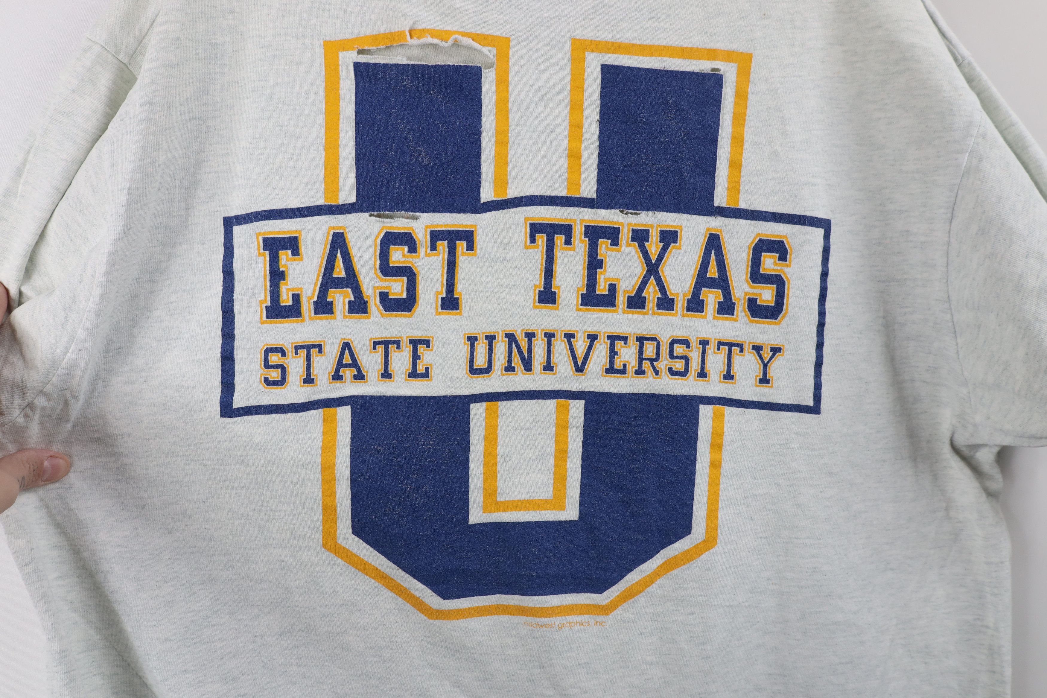 Vintage Vintage 90s East Texas State University T-Shirt Heather Gray Size US XL / EU 56 / 4 - 11 Thumbnail