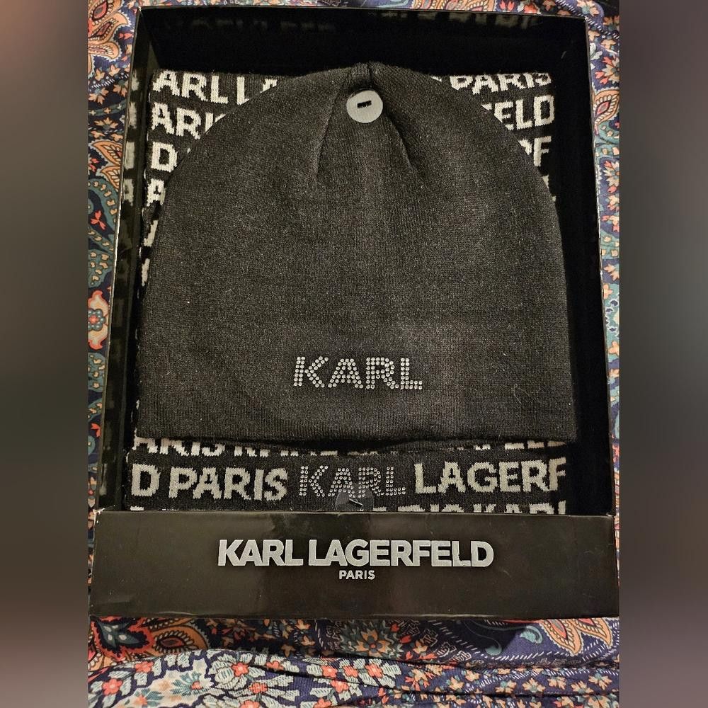 Karl Lagerfeld Karl Lagerfeld Paris Beanie Hat & Scarf- Blk/Wht NIB Size ONE SIZE - 1 Thumbnail