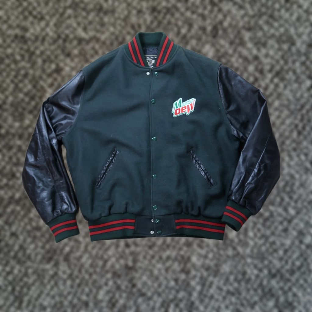Holloway VINTAGE Mountain Dew Varsity Jacket Men XL Green Black Snap Button Leather Sleeves Embroidered Logo Zipper Pockets Wide Size? (adjusted to fit rules) Size US XL / EU 56 / 4 - 1 Thumbnail