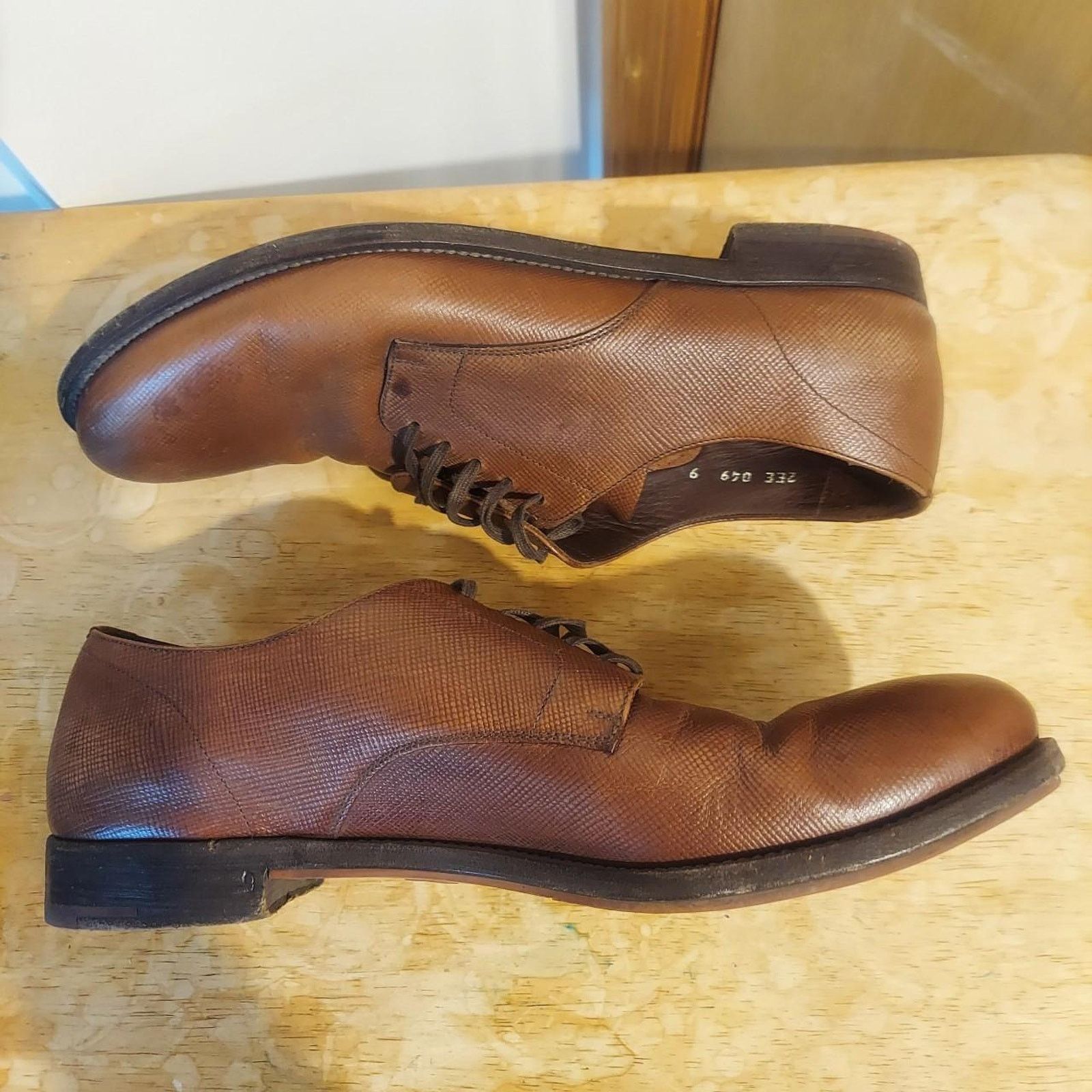 Prada Prada Saffiano 2EE049 Men's US 10 Brown Leather Oxford Shoes Size US 10 / EU 43 - 6 Thumbnail