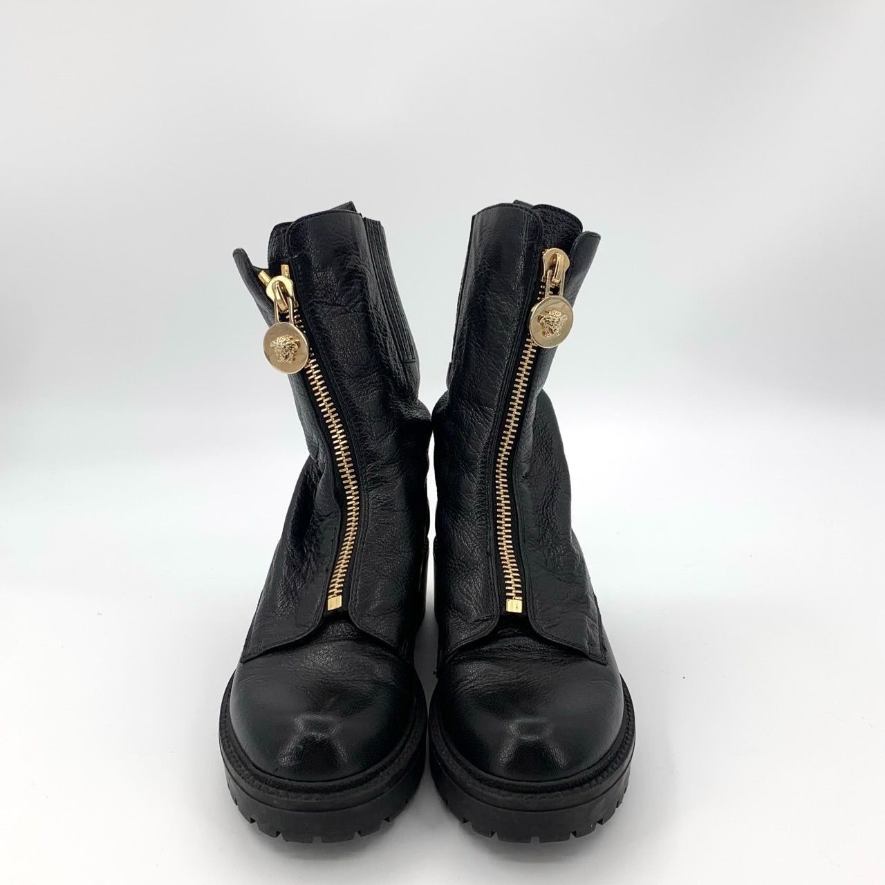 Versace [Versace] Medusa Head Black Leather Zip Boots 35 Size US 5 / IT 35 - 7 Thumbnail