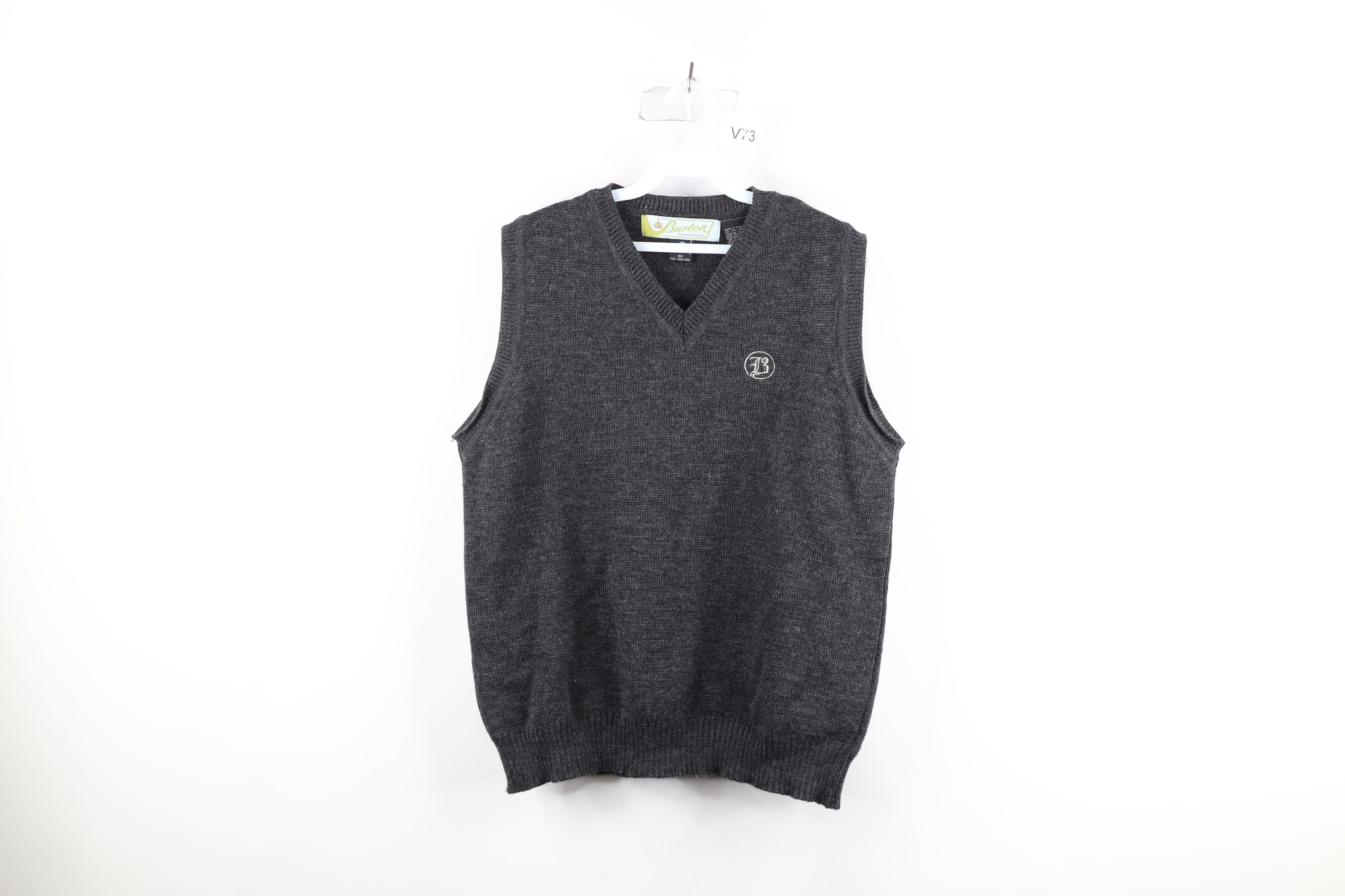 image of 90's Burton Snowboards English Wool Knit Sweater Vest in Grey, Men's (Size Medium)