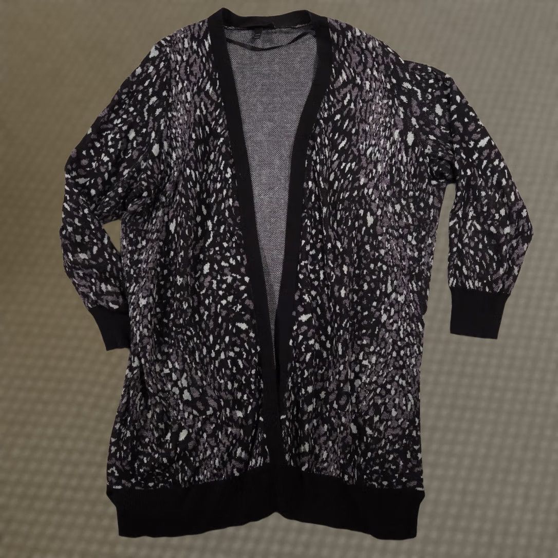 Vintage Lane Bryant Sweater Cardigan Womens 22/24 Black Animal Print Open Front Knit Size 3XL / US 20-22 - 1 Thumbnail