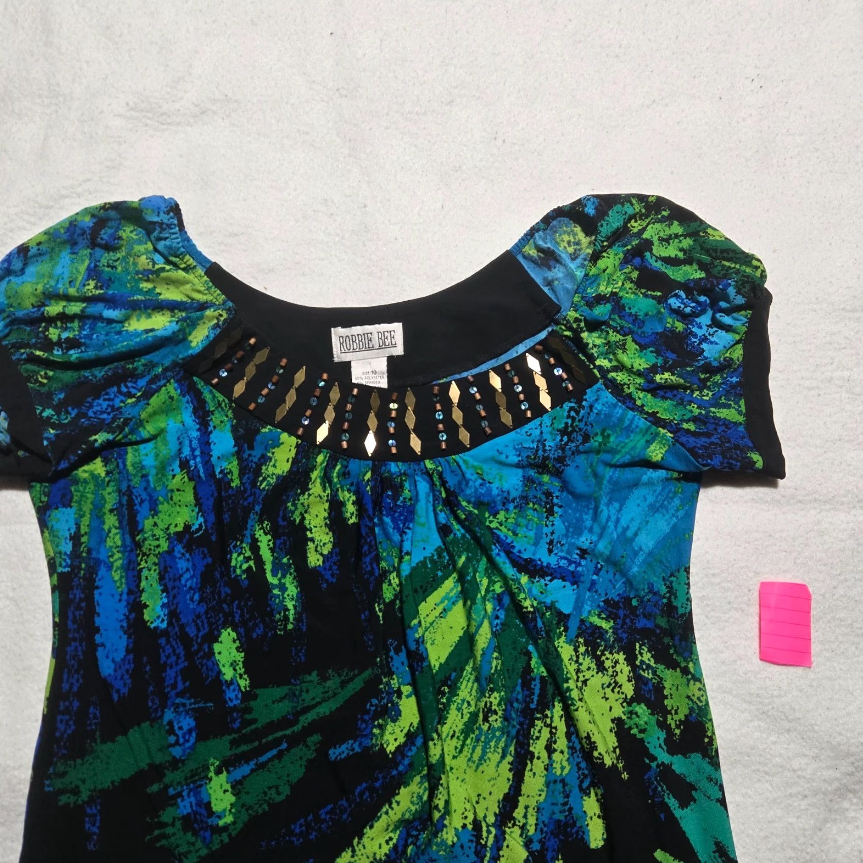 Vintage Robbie Bee Dress Sleeveless Shirt Top Women's Size 10 Peacock Design Green Knee Length Casual Dress Size L / US 10 / IT 46 - 2 Thumbnail