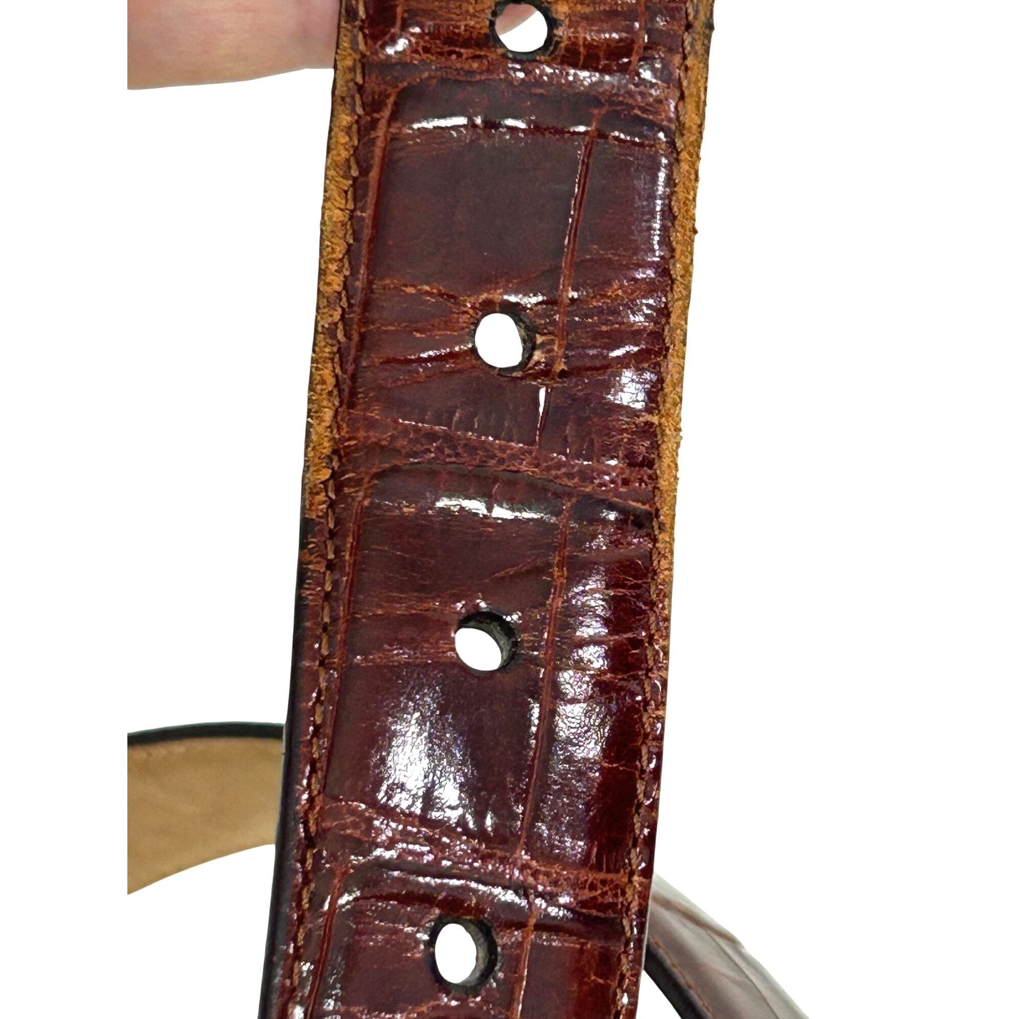 Brighton Brighton Vtg Belt S Brown Crocodile Silver Tone Twisted Rope Size ONE SIZE - 11 Thumbnail