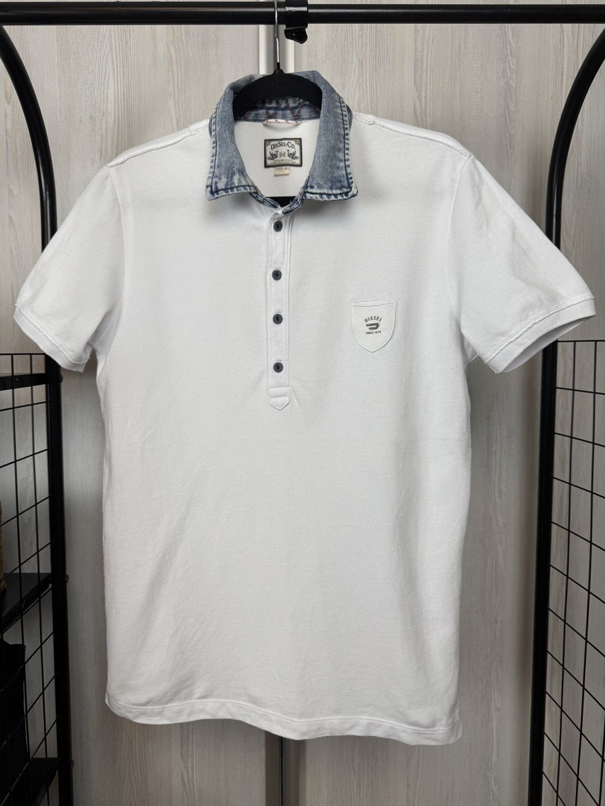 Diesel Diesel vintage y2k white polo with denim collar Size US M / EU 48-50 / 2 - 3 Thumbnail