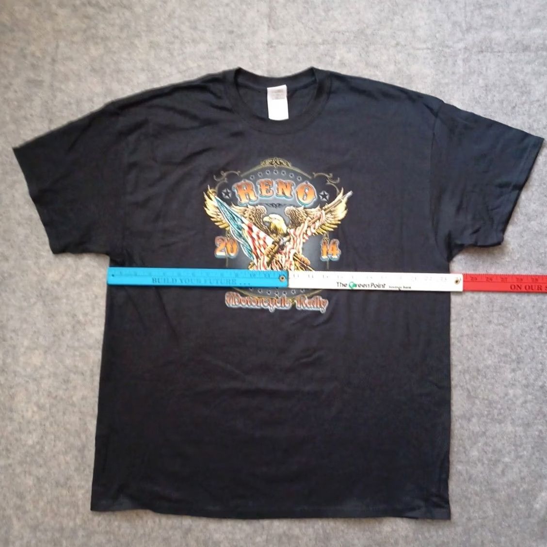 Gildan Reno Motorcycle Rally T Shirt Mens XL Black Double Side Graphic Eagle Logo 2014 Size US XL / EU 56 / 4 - 5 Thumbnail