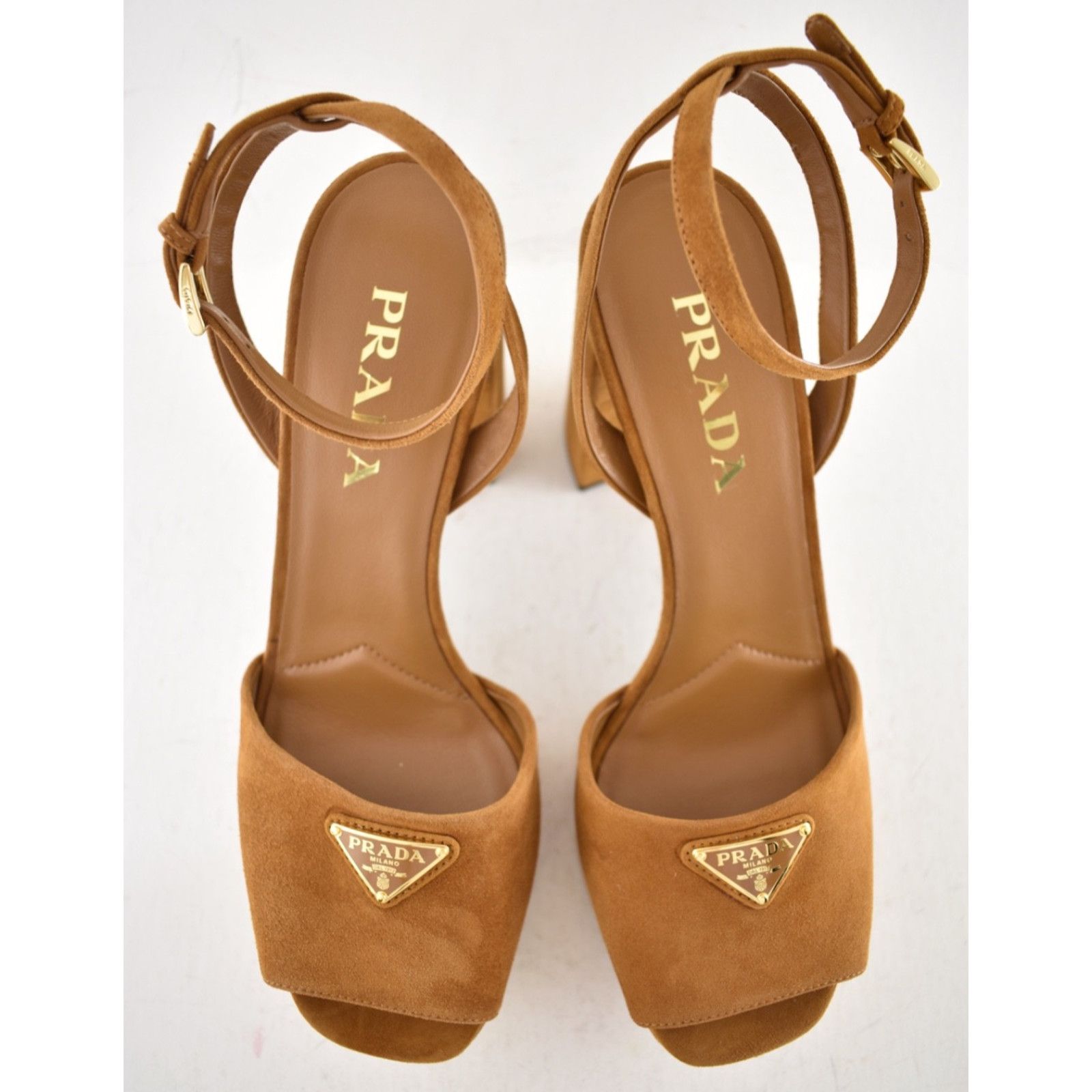 Prada Prada 115mm Cognac Brown Suede Platform Sandal 38.5 Size US 8.5 / IT 38.5 - 14 Thumbnail