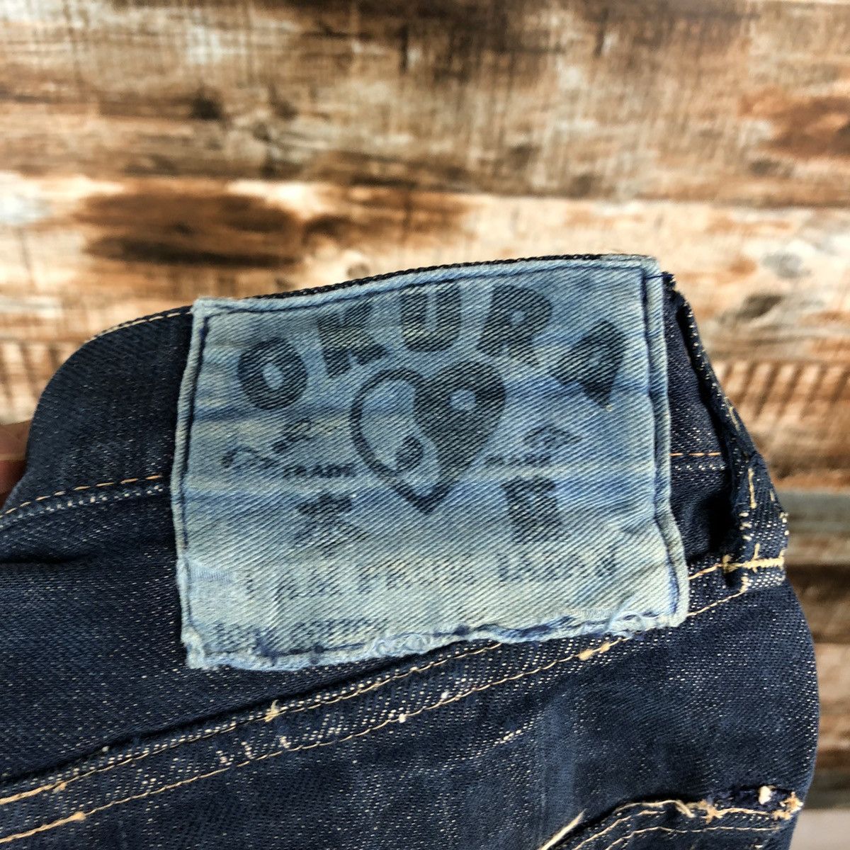 Okura Okura Blue Distressed ripped selvedge Denim Pants #A1444 Size US 35 - 23 Thumbnail