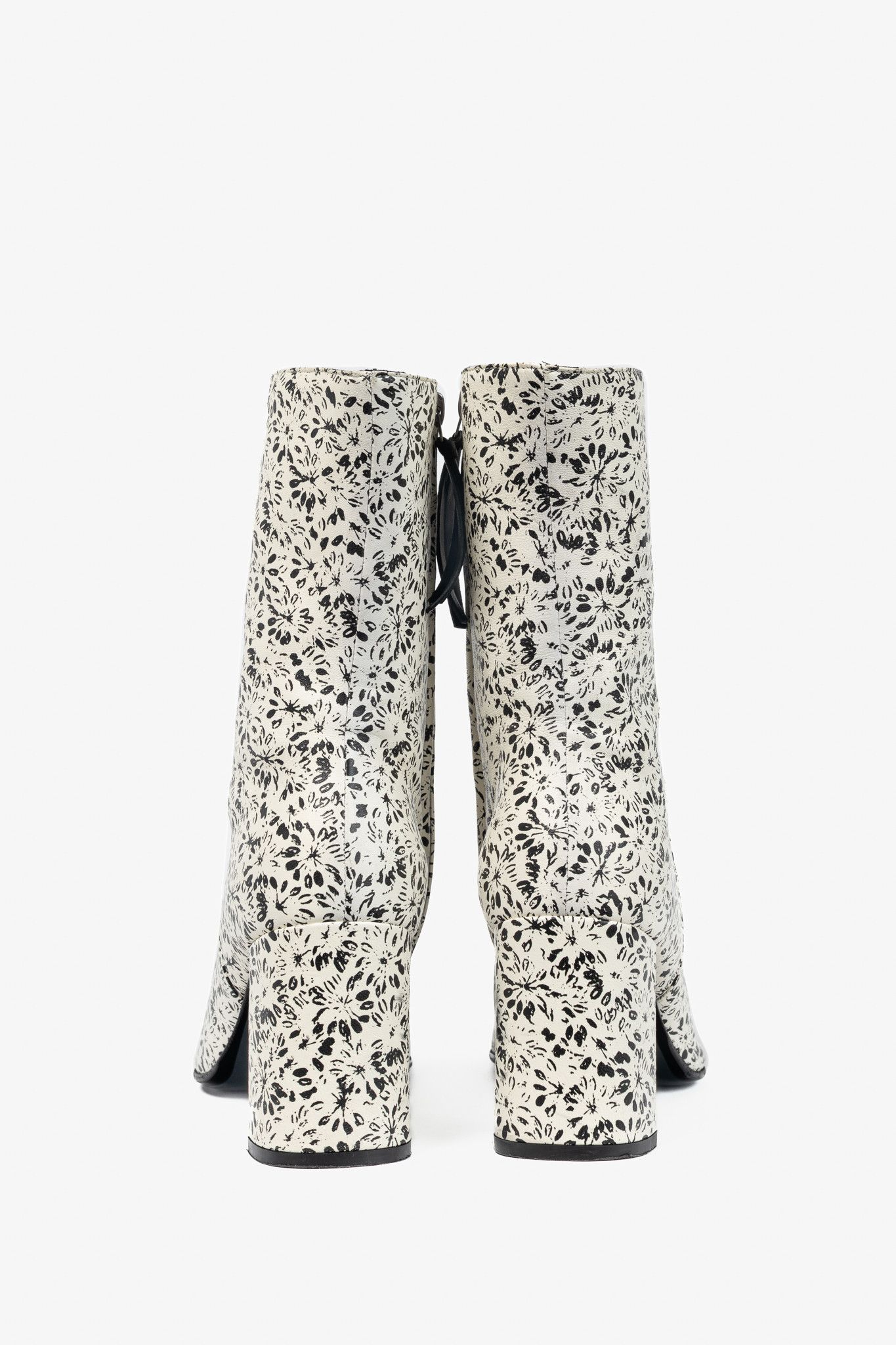 DOROTHEE SCHUMACHER Dorothee Schumacher White & Black Floral-Print Leather Boots Size US 8 / IT 38 - 3 Thumbnail