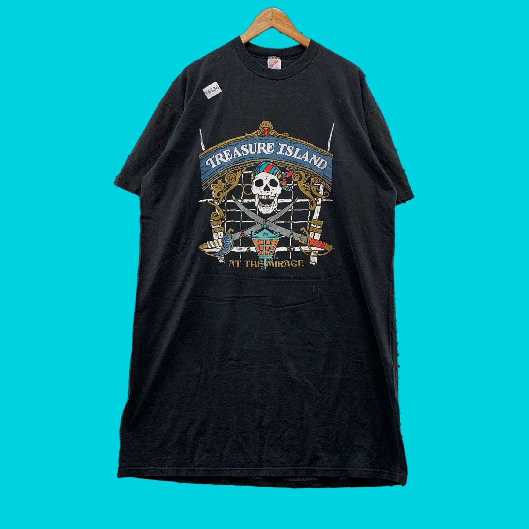 Jerzees VINTAGE JERZEES 90s Treasure Island Graphic Print Shirt Adult One Size Black Single Stitch Skull USA Mens Size US M / EU 48-50 / 2 - 1 Thumbnail
