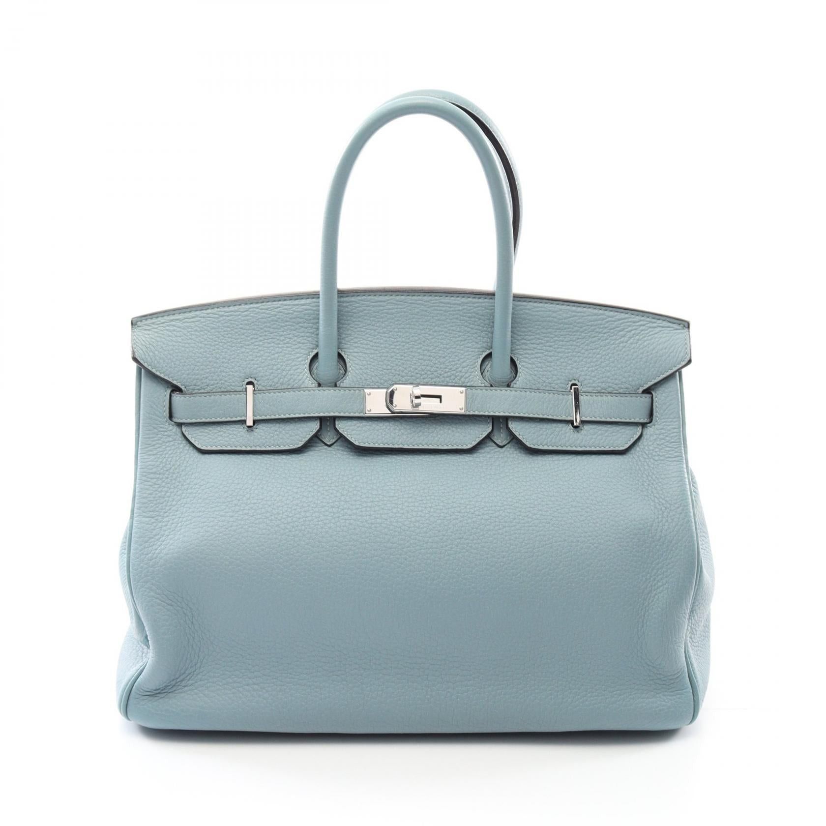 Hermes Birkin 35 Aqua Handbag Clemence Leather Light Blue Silver Hardware □M Stamp (Manufactured Around 2009)