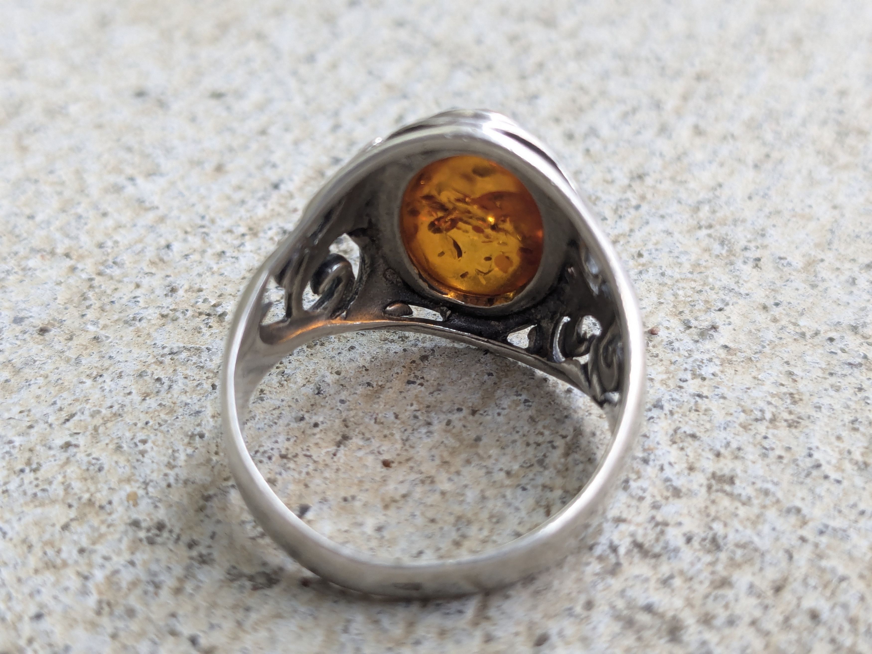 Jewelry × Sterling Silver Vintage Sterling Silver Ring Amber 8.75 Minimalist Oval Size ONE SIZE - 6 Thumbnail