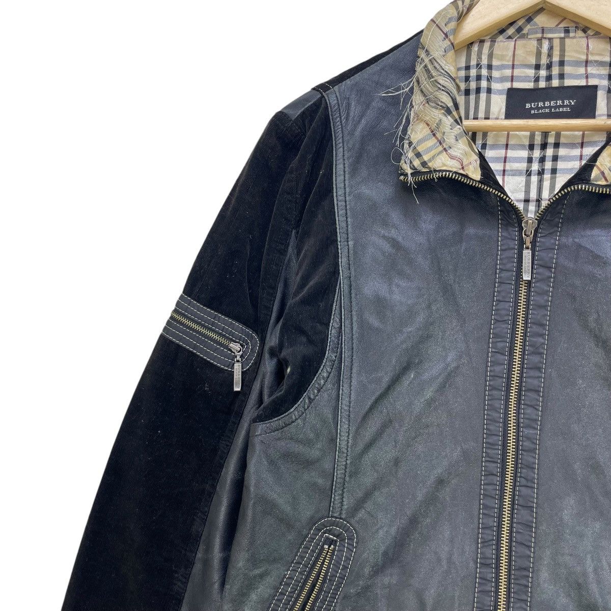 ジャケット・アウター burberry black label leather jacket Burberry Black Label Lamb Leather Jacket Black with Rabbit Fur