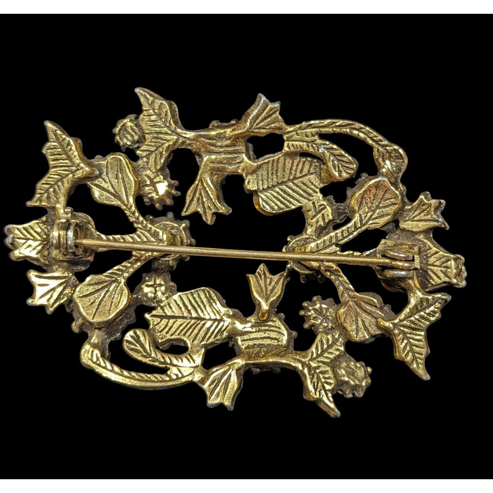 Other Vintage Floral Brooch Gold Tone With Orange Gems And Faux Pe Size ONE SIZE - 2 Thumbnail