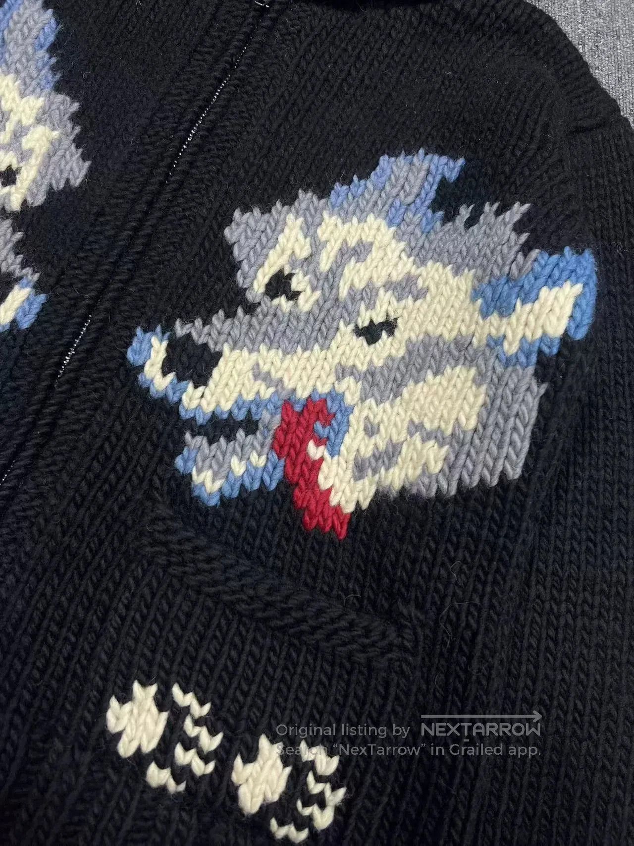 Visvim Black Wolf Pattern Knit Cardigan. Size US M / EU 48-50 / 2 - 8 Thumbnail