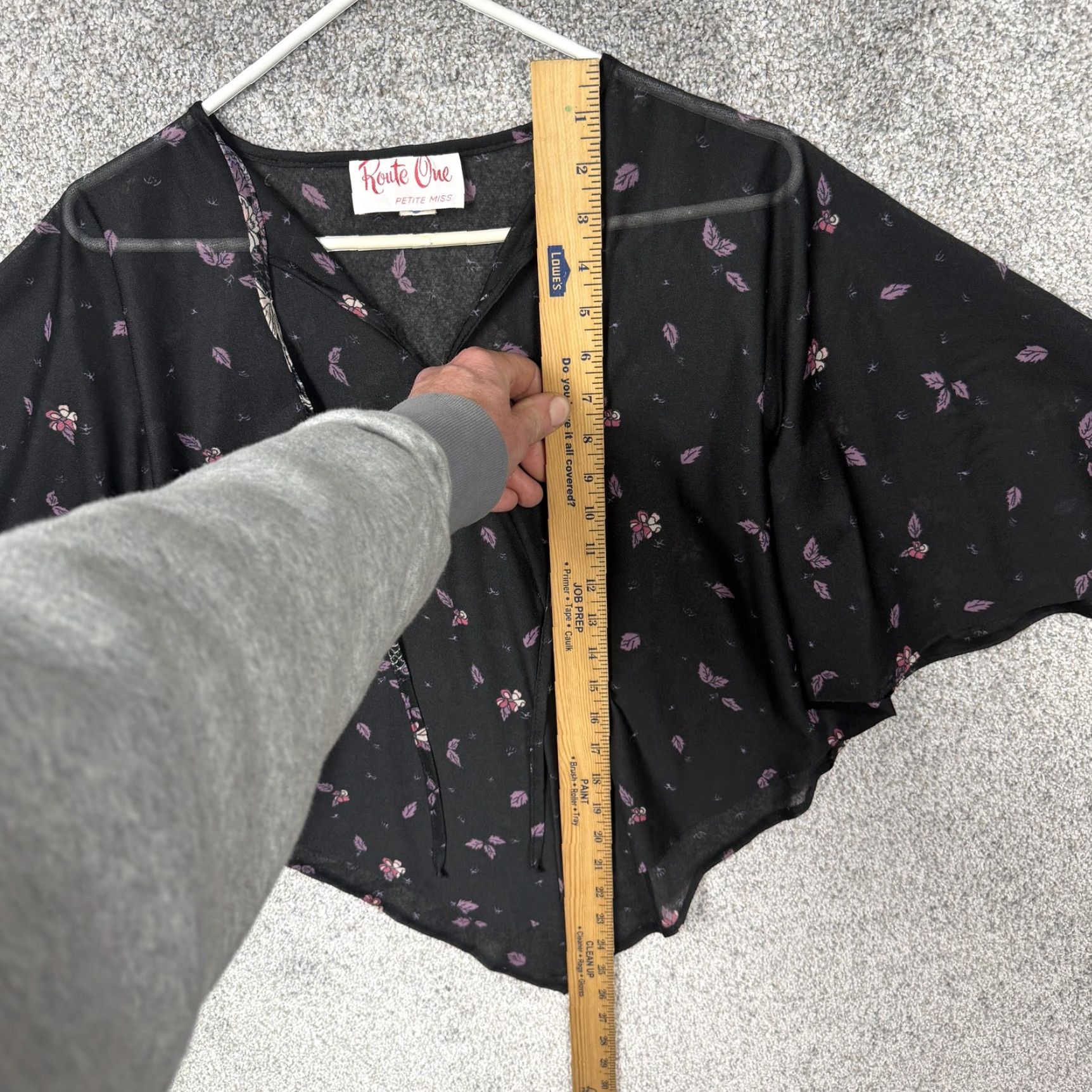 Vintage VTG Route One Poncho Top Womens 10P Black Floral Sheer Kimono Sleeve V-Neck Petite Miss 70s Boho Retro Union Made Size L / US 10 / IT 46 - 2 Thumbnail